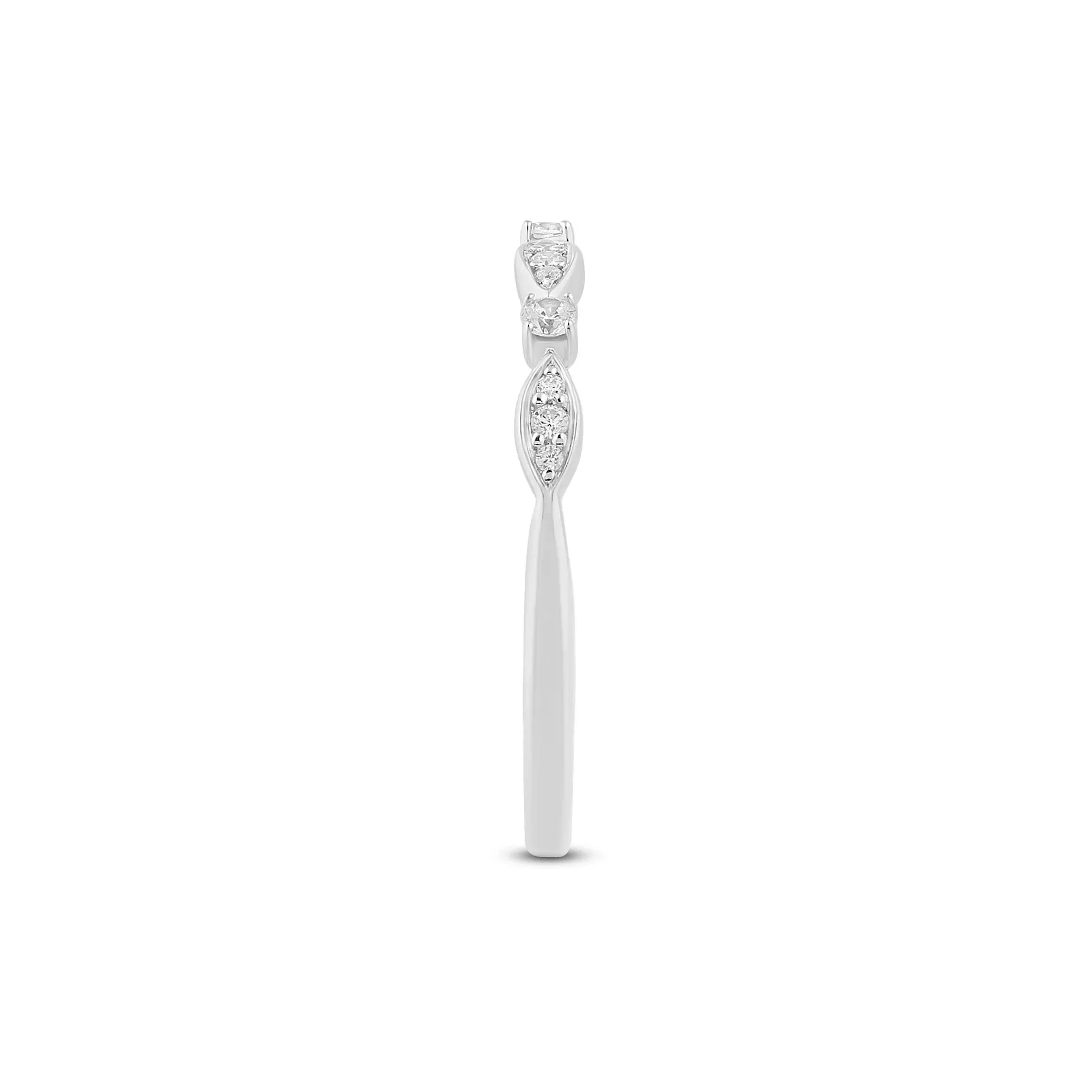1/8 CT. Tw. Stacking Ring with Scalloped Band 10K White Gold Round Brilliant Cut Size 6 1mm - Image 3