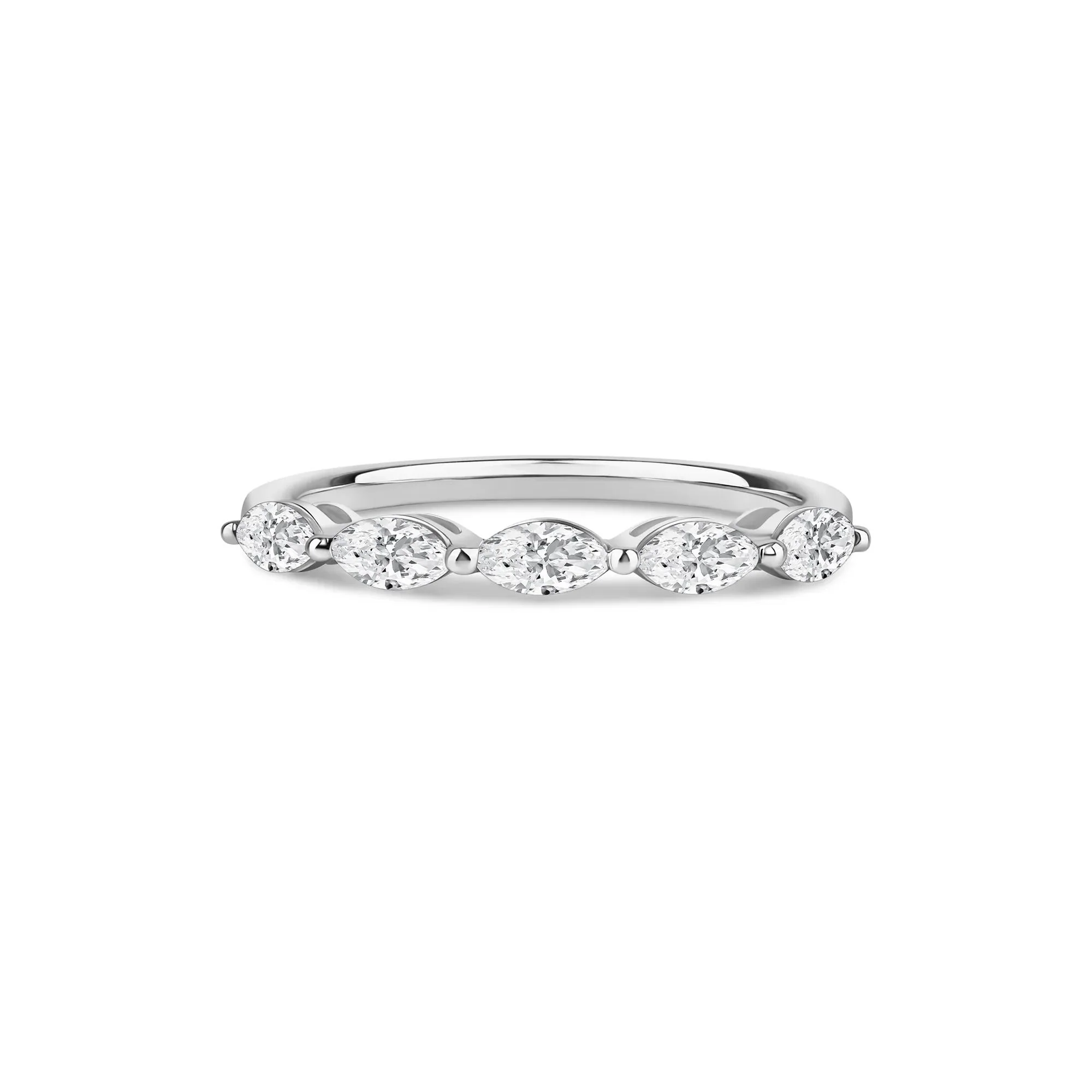 1/2 CT. Tw. Lab Grown Diamond Marquise-Cut 5-Stone Anniversary Band Ring 14K White Gold Size 7.5 2mm