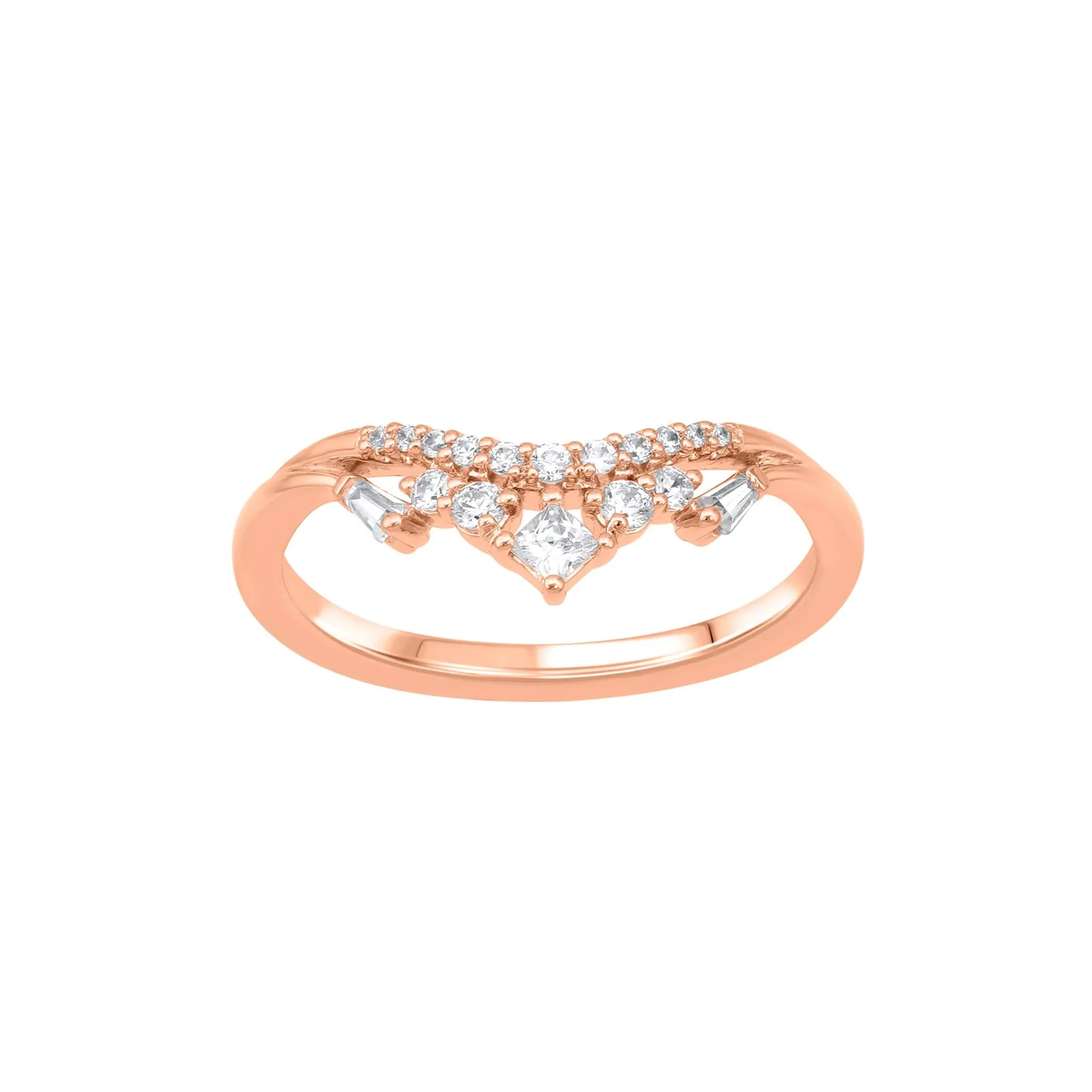 1/4 CT. Tw. Diamond Contour Band Ring 14K Rose Gold Round Brilliant Cut Size 5 1mm