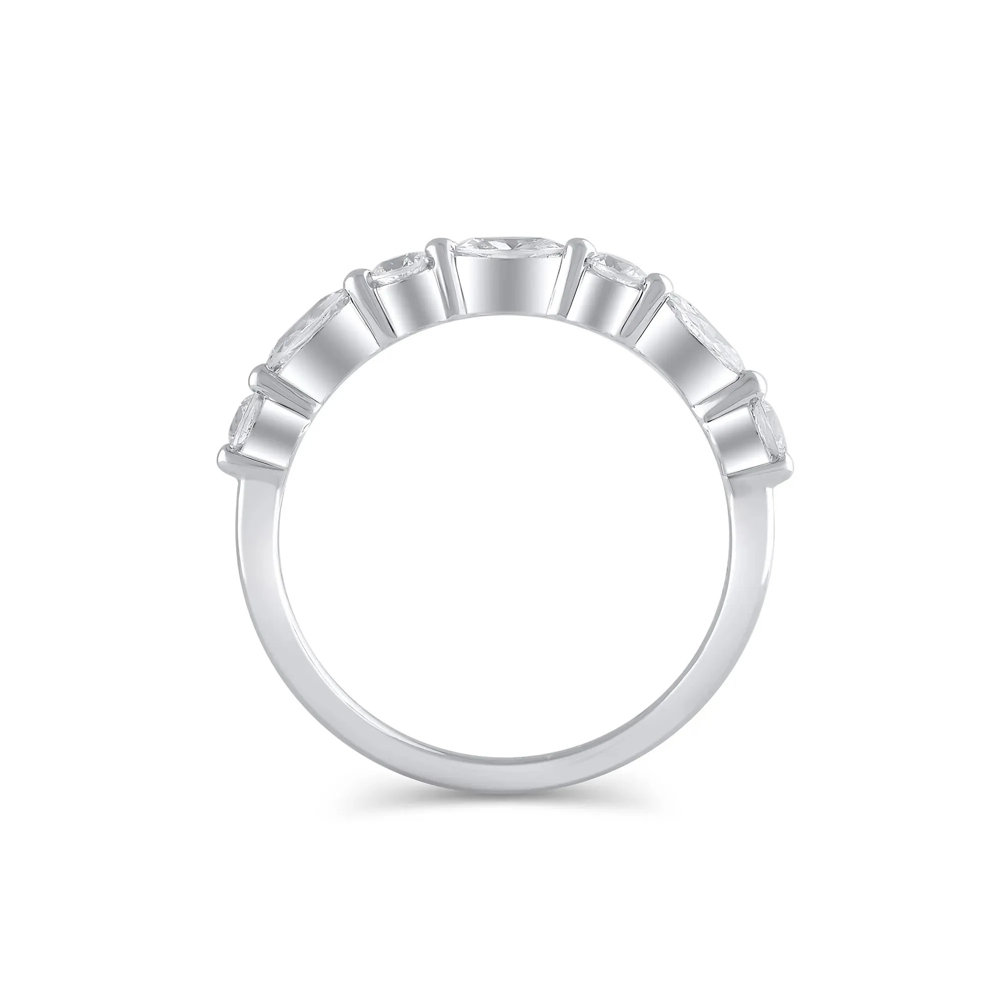 1/2 CT. Tw. Lab Grown Diamond Round and Marquise-Shaped Band Ring 14K White Gold Size 6.5 1mm - Image 2