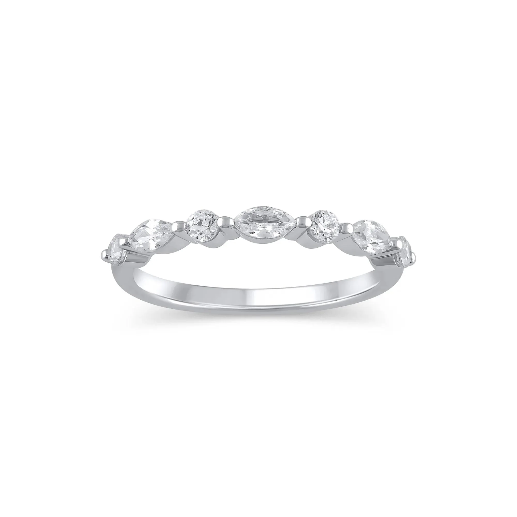 1/2 CT. Tw. Lab Grown Diamond Round and Marquise-Shaped Band Ring 14K White Gold Size 7.5 1mm