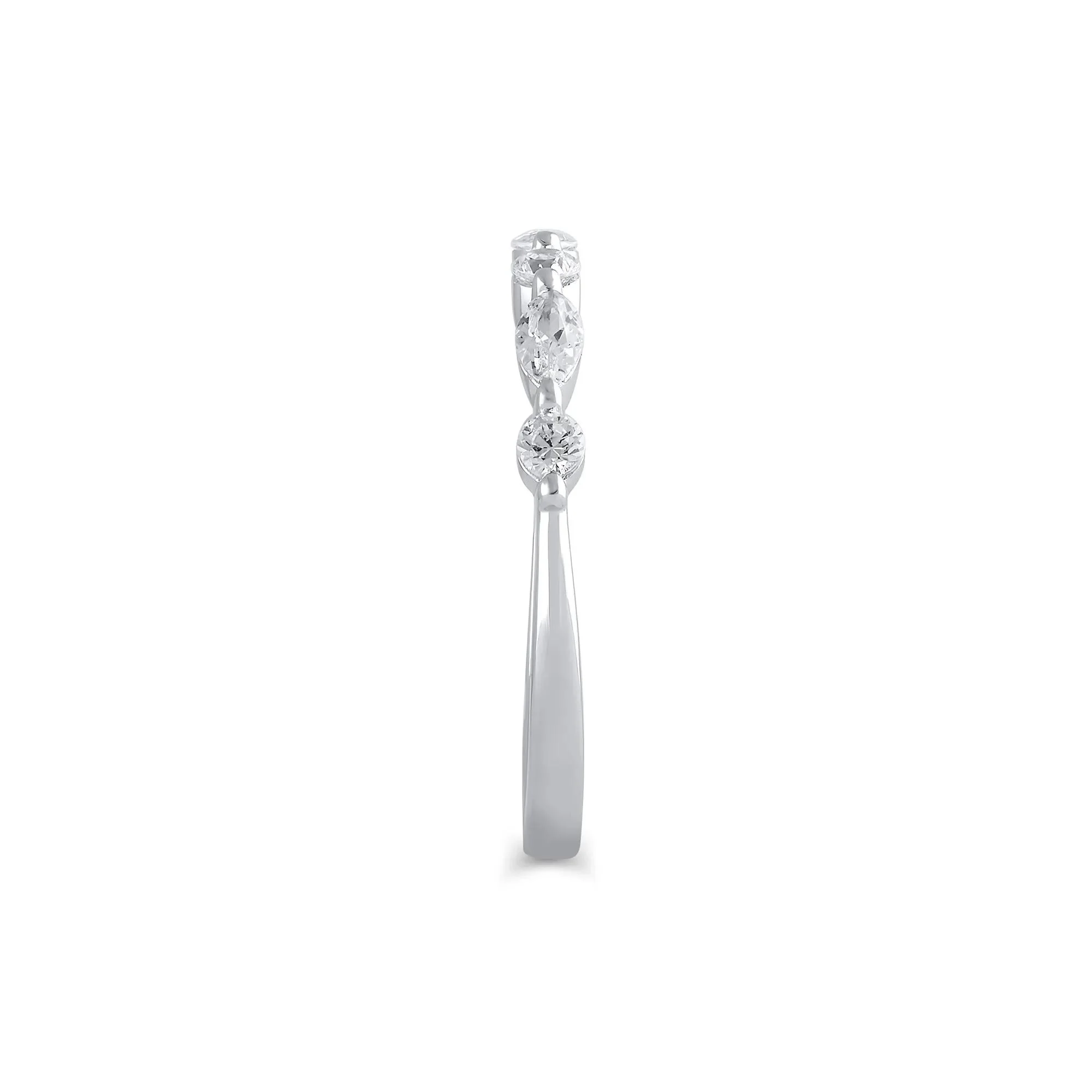 1/2 CT. Tw. Lab Grown Diamond Round and Marquise-Shaped Band Ring 14K White Gold Round Brilliant Cut Size 8 1mm - Image 3