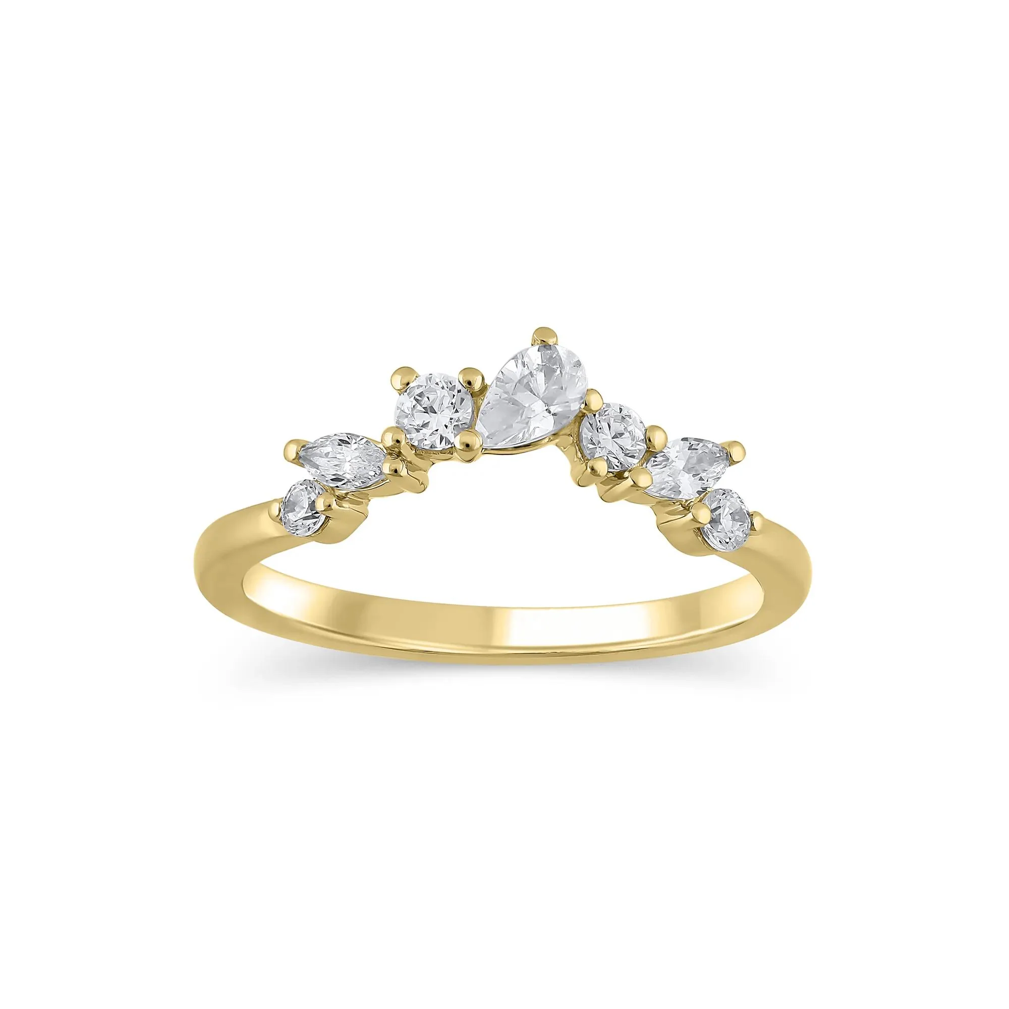 1/2 CT. Tw. Lab Grown Diamond Scatter Contour Band Ring 14K Yellow Gold Round Brilliant Cut Size 7 1mm