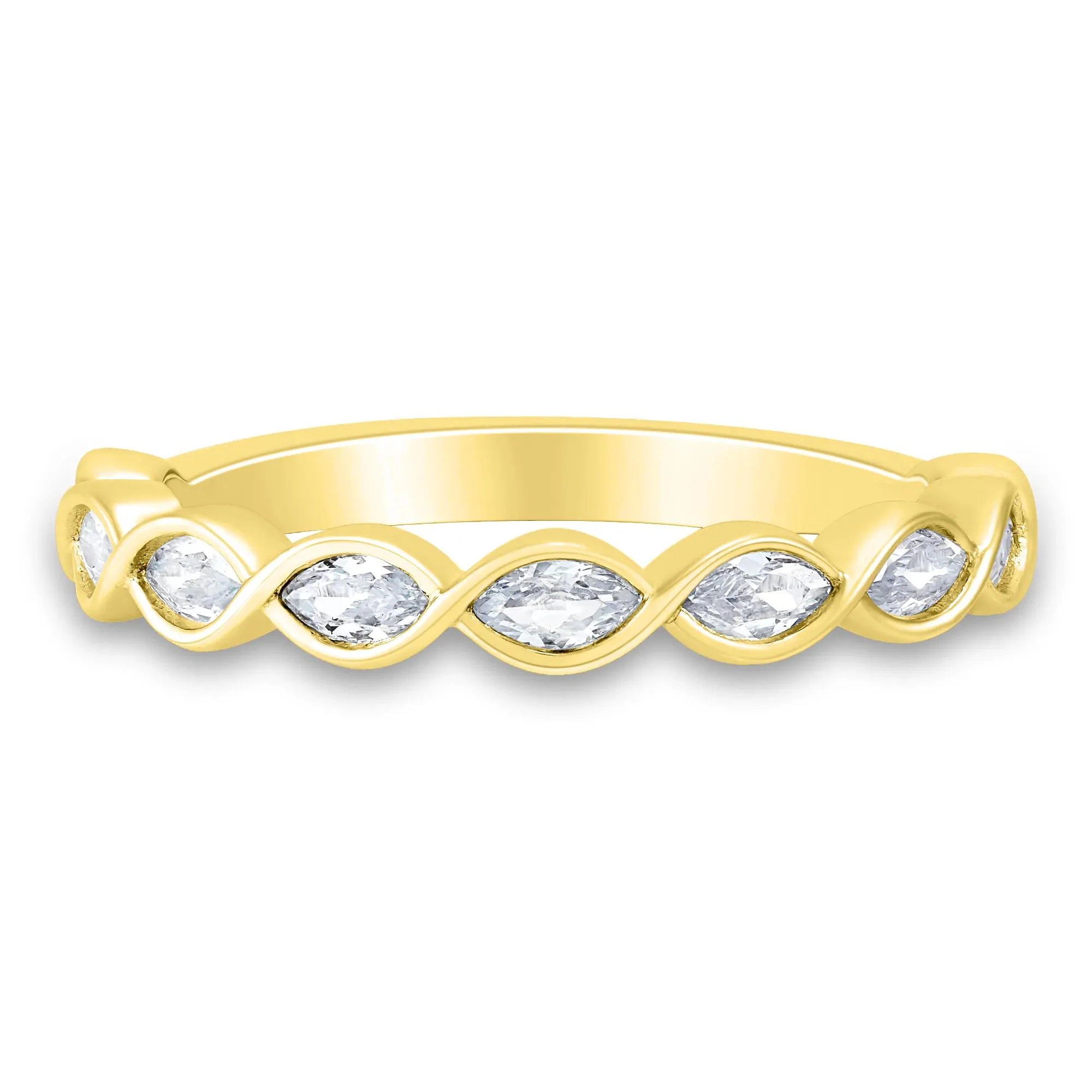 1/2 CT. Tw. Lab Grown Diamond Marquise Wave Band Ring 10K Yellow Gold Size 7 2mm