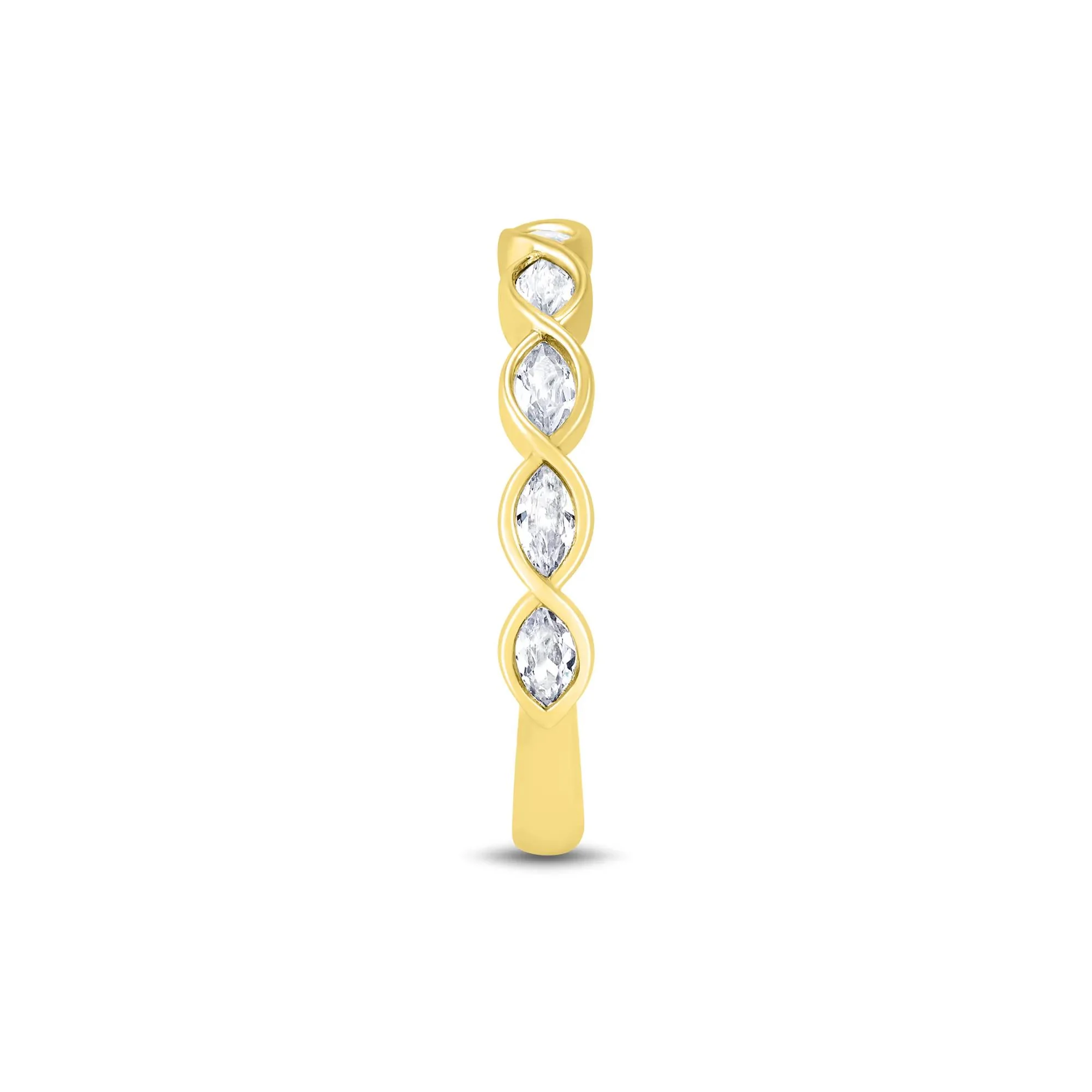 1/2 CT. Tw. Lab Grown Diamond Marquise Wave Band Ring 10K Yellow Gold Size 9 2mm - Image 3