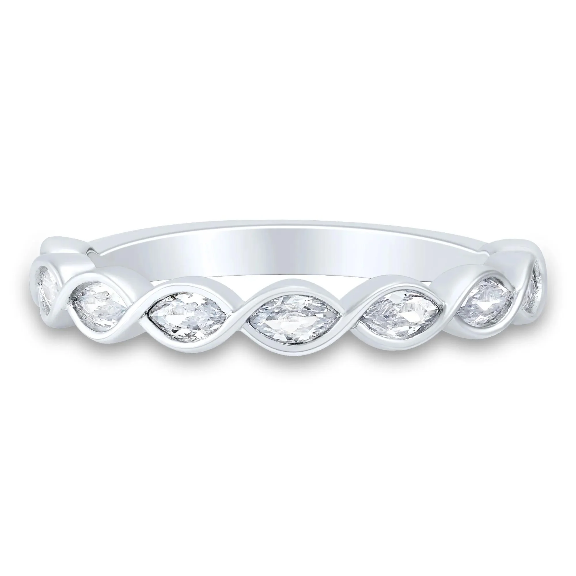 1/2 CT. Tw. Lab Grown Diamond Marquise Wave Band Ring 10K White Gold Size 7 2mm