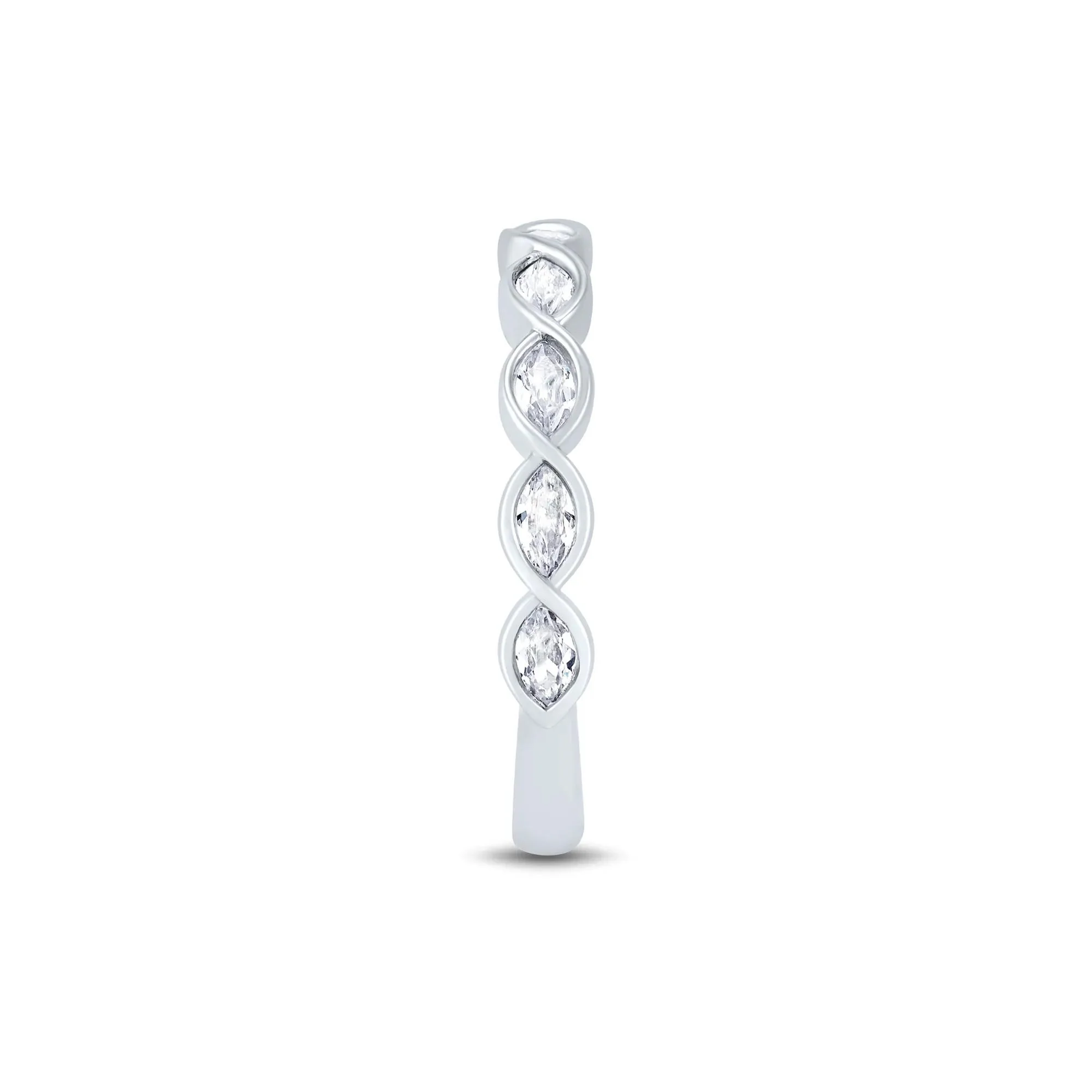 1/2 CT. Tw. Lab Grown Diamond Marquise Wave Band Ring 10K White Gold Size 9 2mm - Image 3