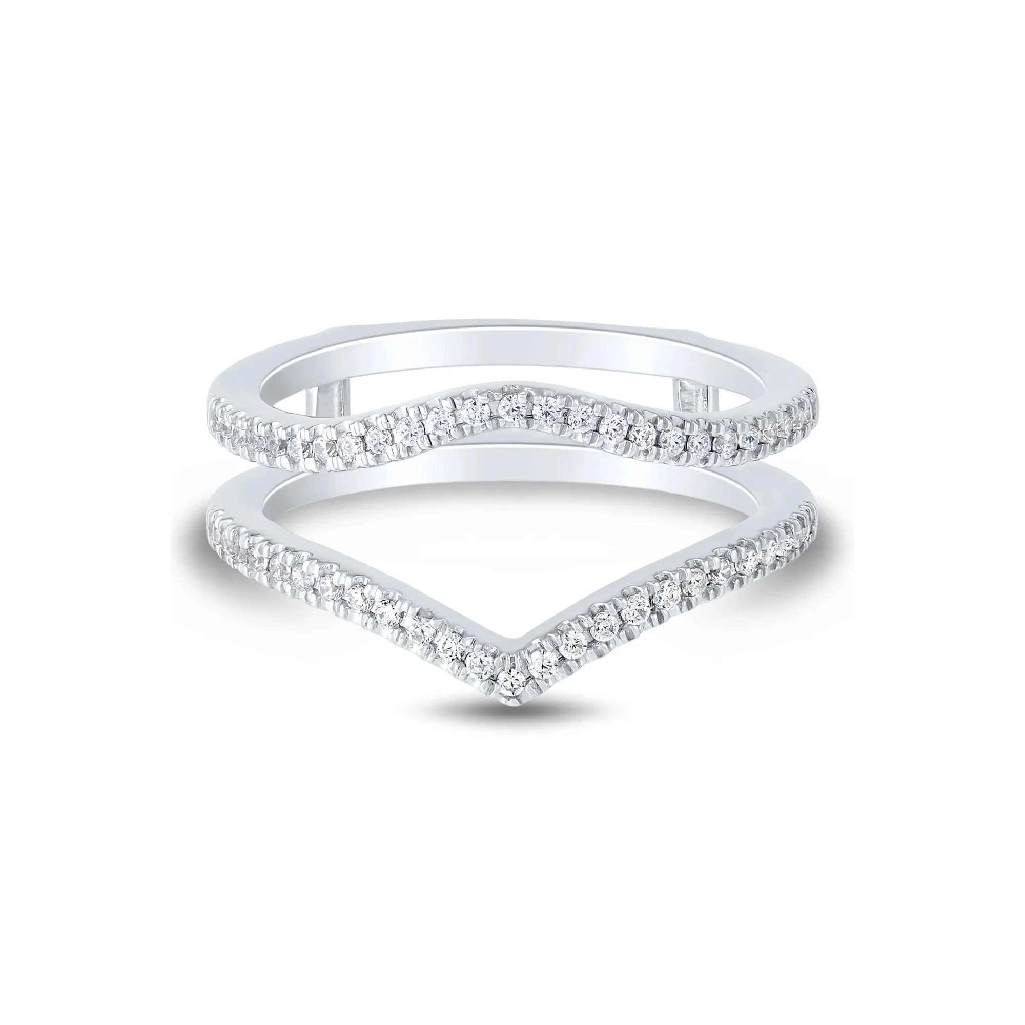 1/3 CT. Tw. Diamond Chevron Contour Ring Insert 14K White Gold Round Brilliant Cut Size 7 1mm
