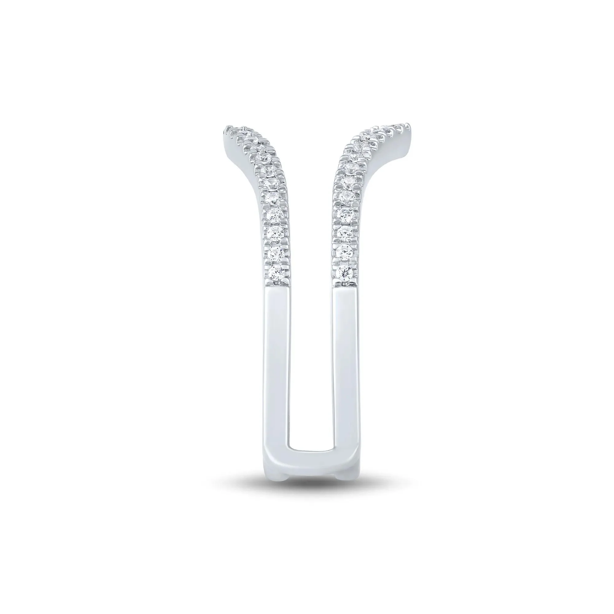1/3 CT. Tw. Diamond Chevron Contour Ring Insert 14K White Gold Round Brilliant Cut Size 8.5 1mm - Image 3