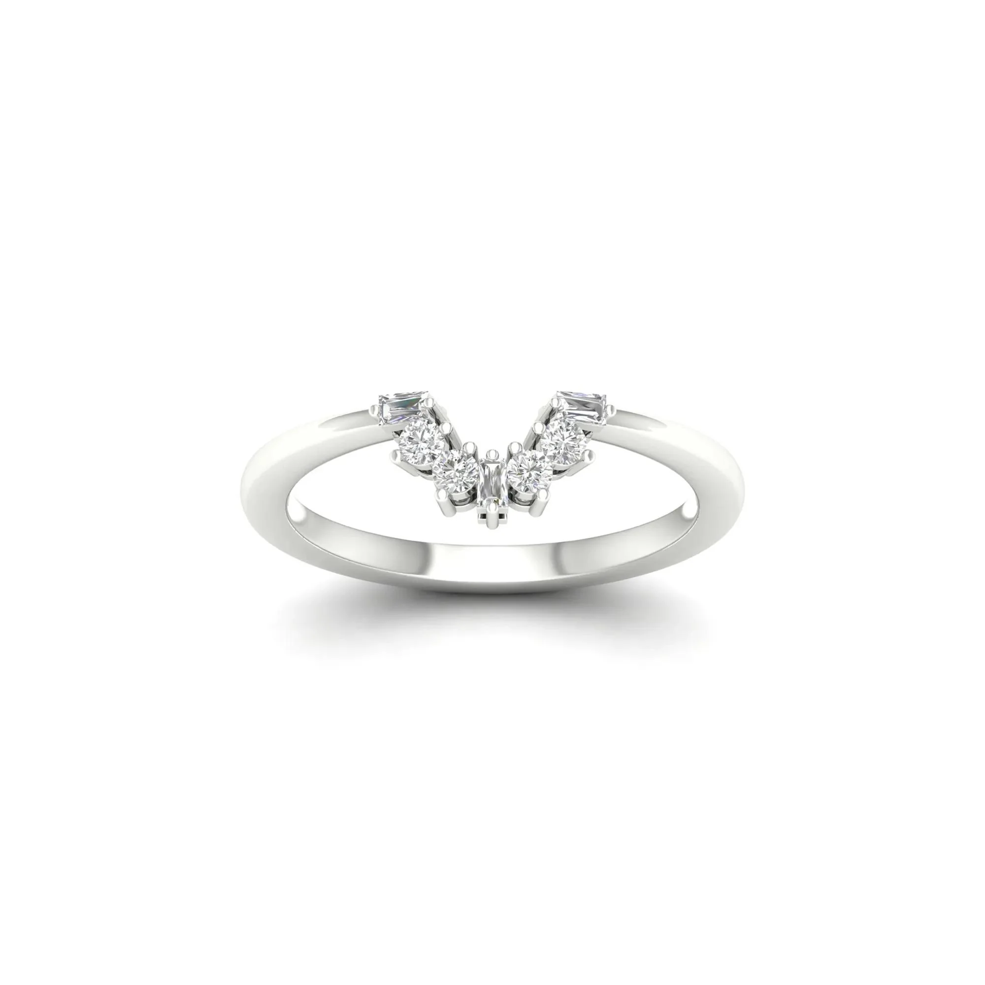1/7 CT. Tw. Round and Baguette Diamond Contour Band Ring 14K White Gold Round Brilliant Cut Size 7.5 2mm - Image 4