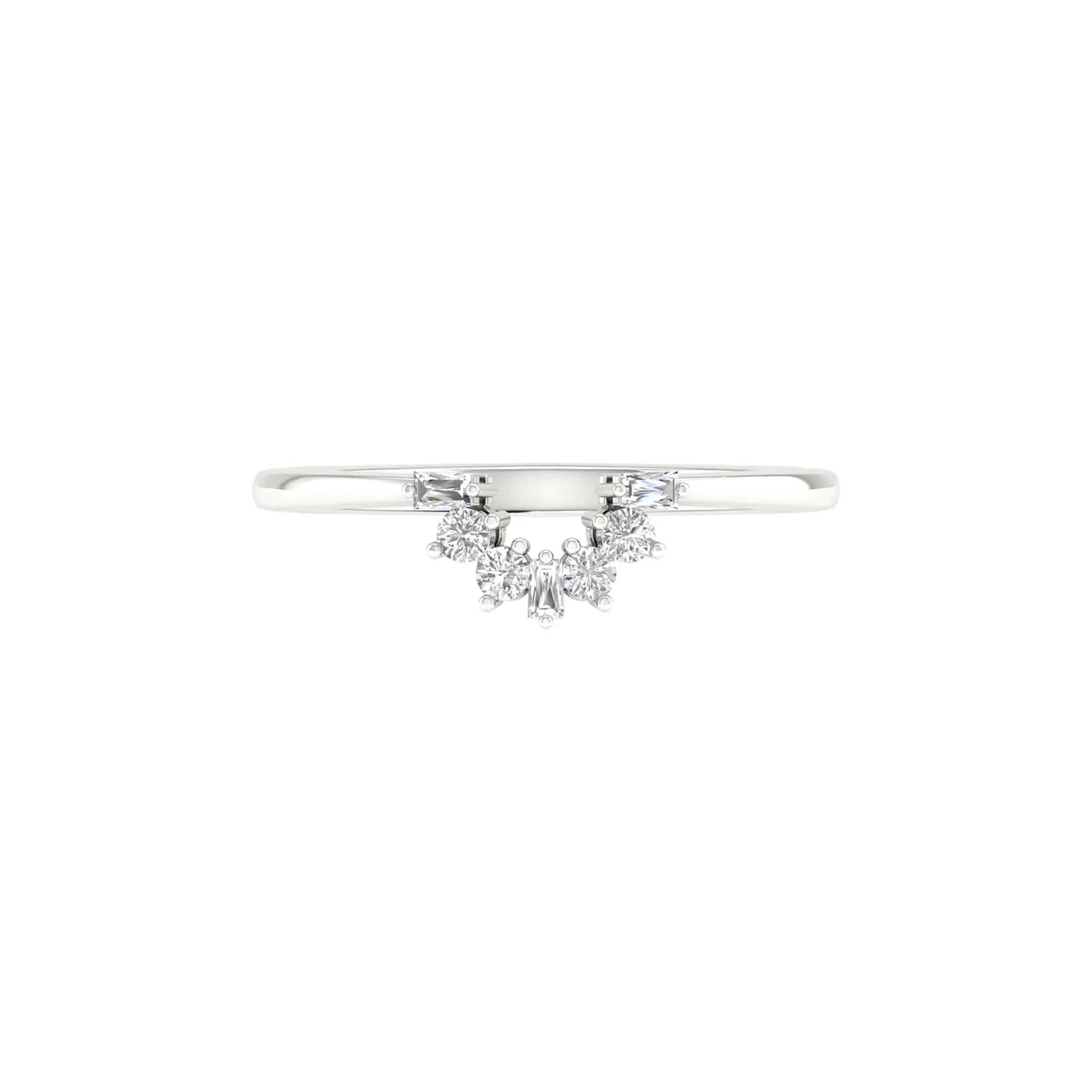 1/7 CT. Tw. Round and Baguette Diamond Contour Band Ring 14K White Gold Round Brilliant Cut Size 9 2mm