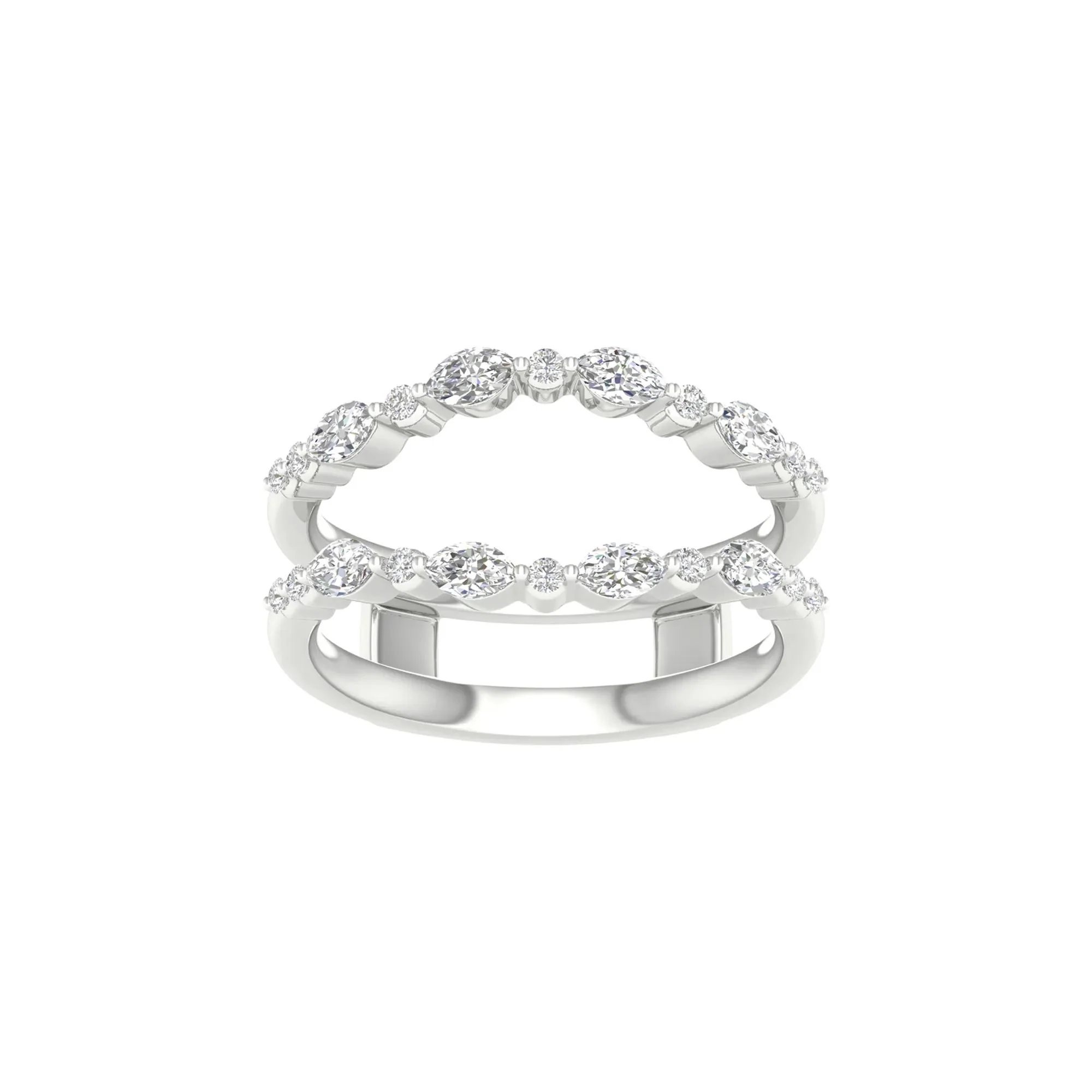 1/2 CT. Tw. Round and Marquise Contour Ring Insert 14K White Gold Round Brilliant Cut Size 9 7mm - Image 4