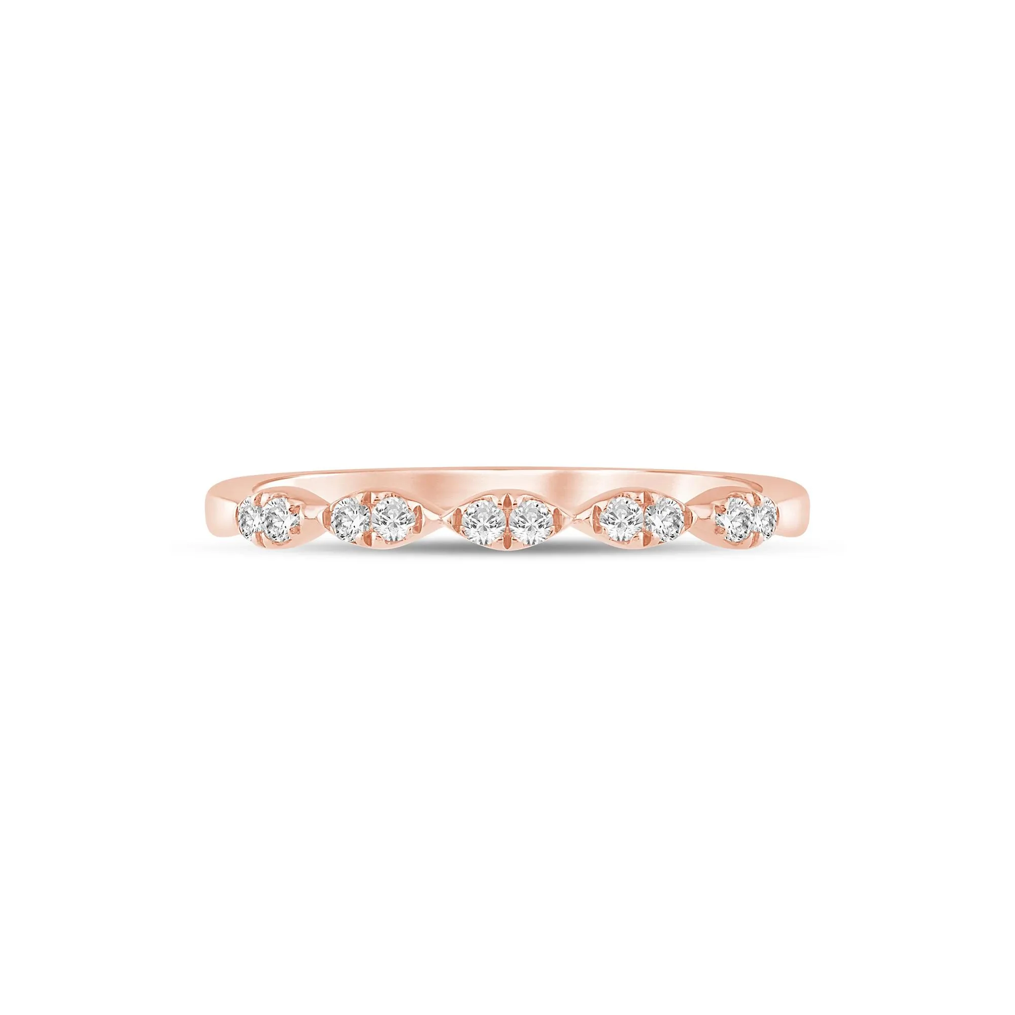 1/7 CT. Tw. Diamond Faux-Marquise Anniversary Band Ring 10K Rose Gold Round Brilliant Cut Size 6.5 1mm
