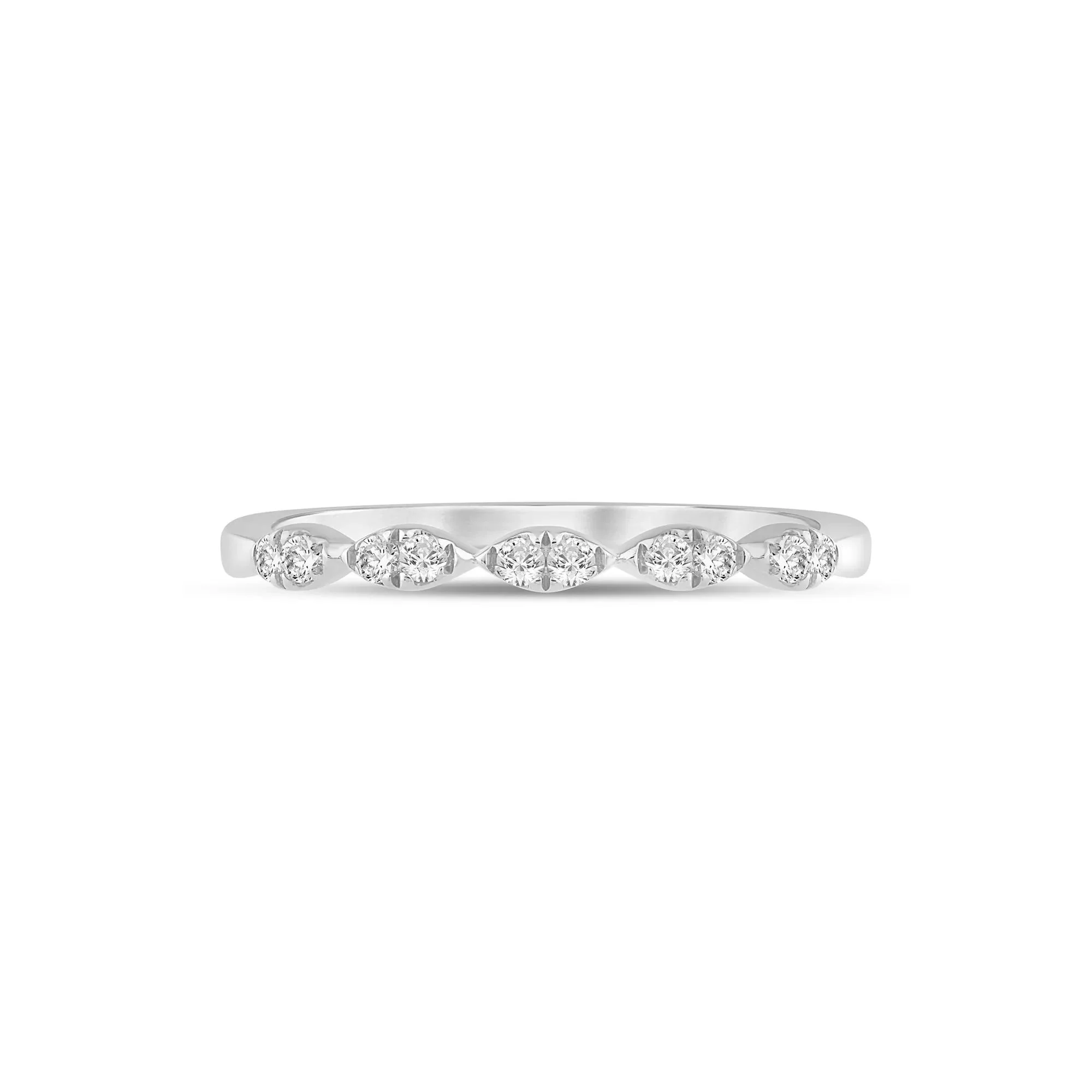 1/7 CT. Tw. Diamond Faux-Marquise Anniversary Band Ring 10K White Gold Round Brilliant Cut Size 6 1mm