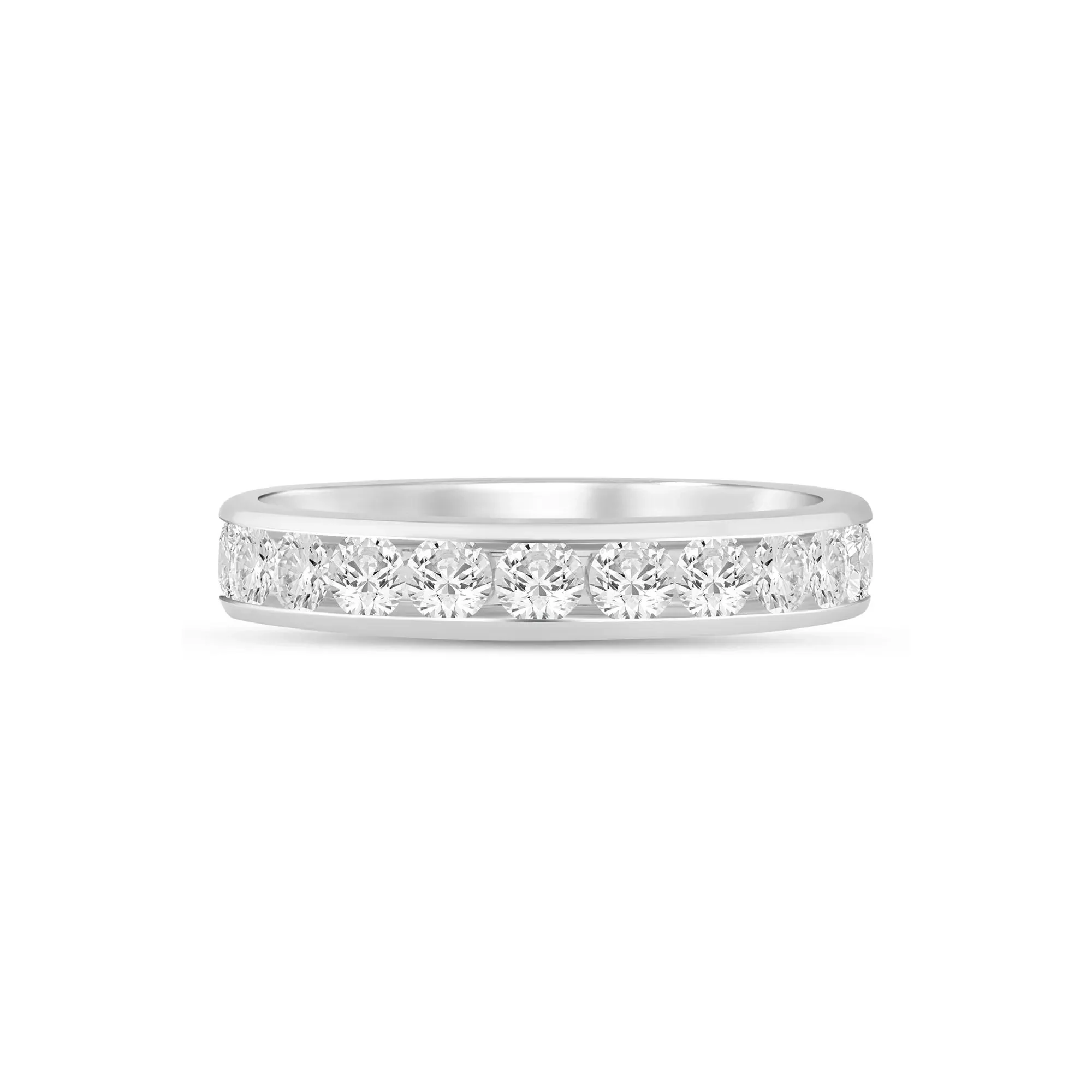 1 CT. Tw. Diamond Channel Band Ring 14K White Gold Round Brilliant Cut Size 7.5 3mm