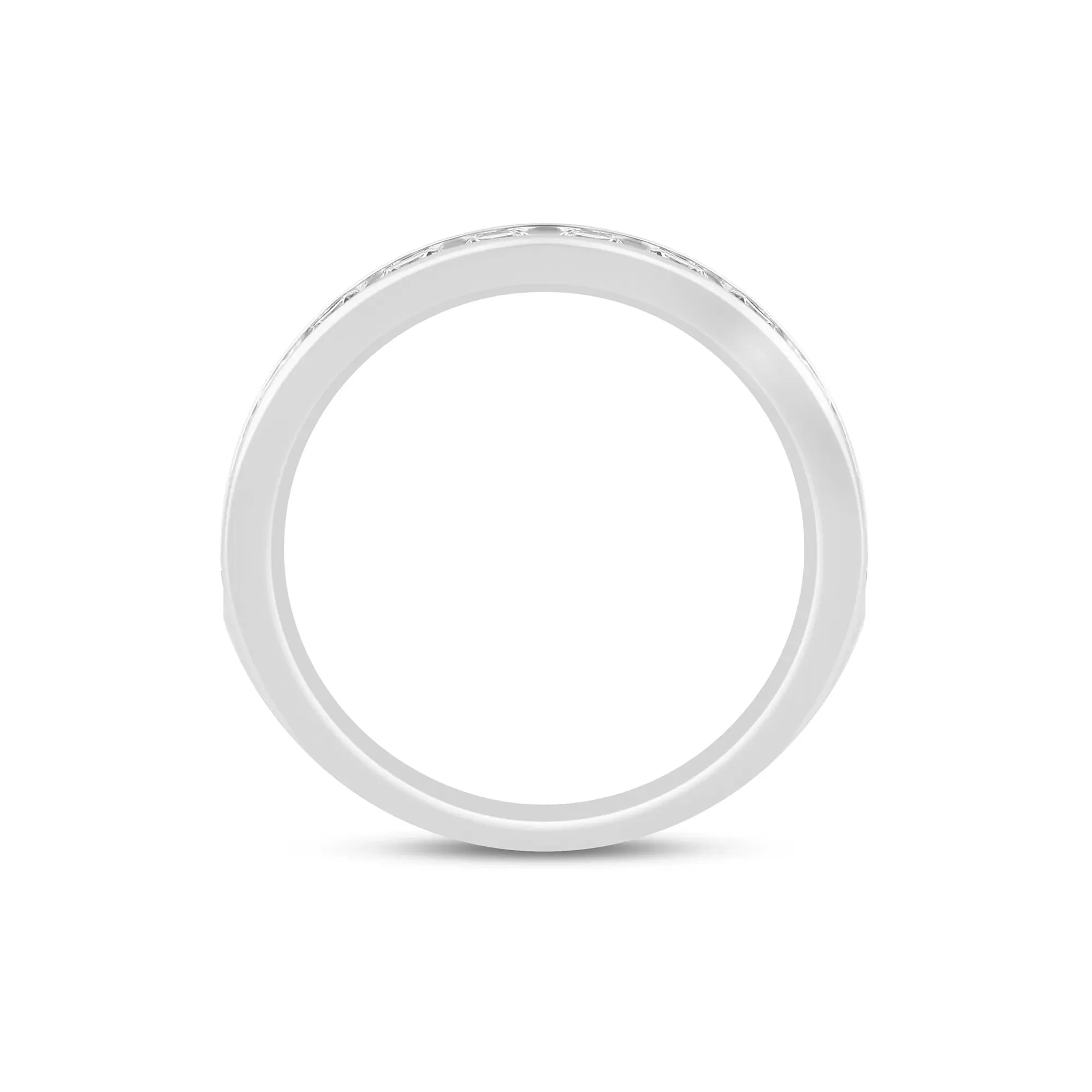 1 CT. Tw. Diamond Channel Band Ring 14K White Gold Round Brilliant Cut Size 7.5 3mm - Image 2
