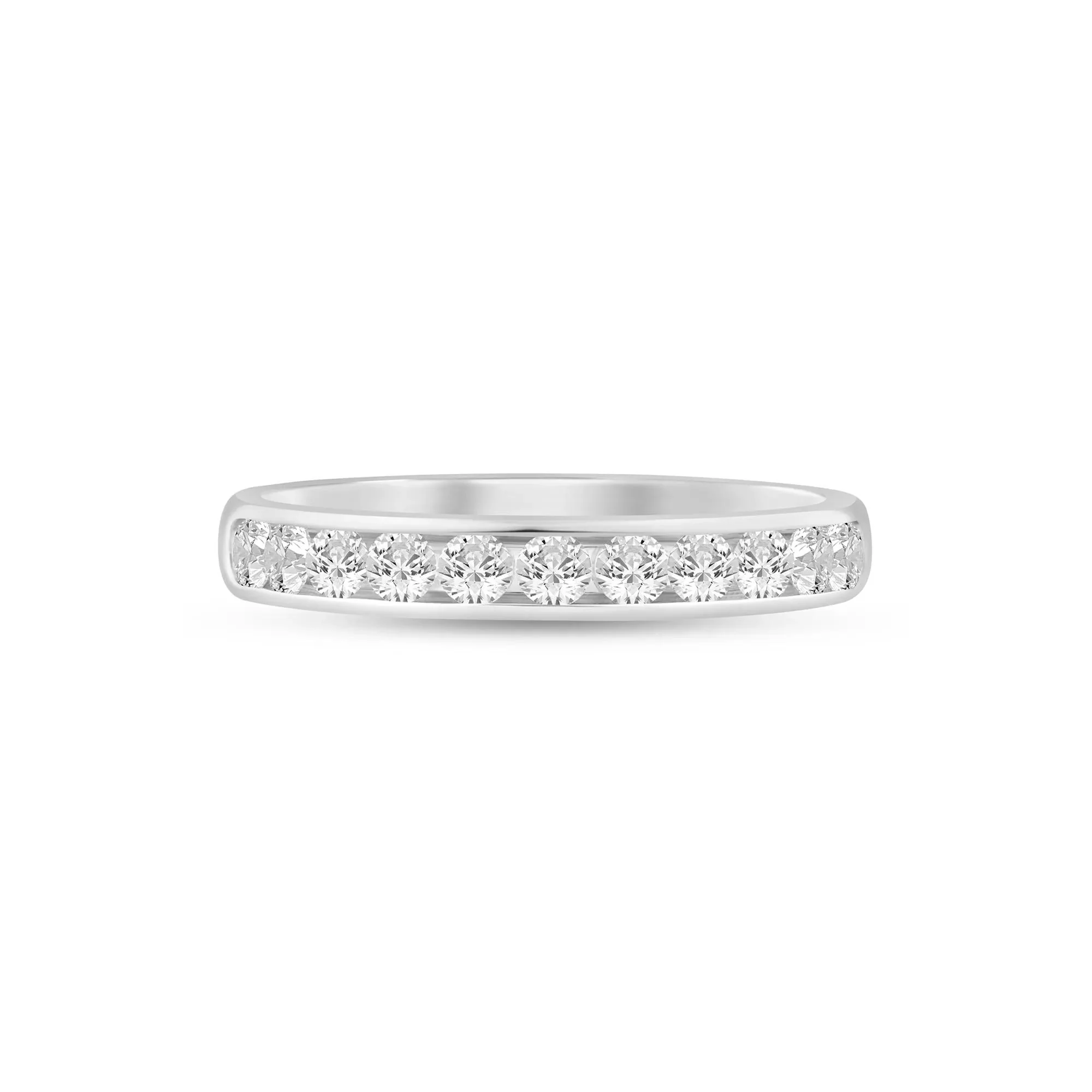 Diamond Channel Band Ring 14K White Gold (1/2ct. Tw.) Round Brilliant Cut Size 6 3mm