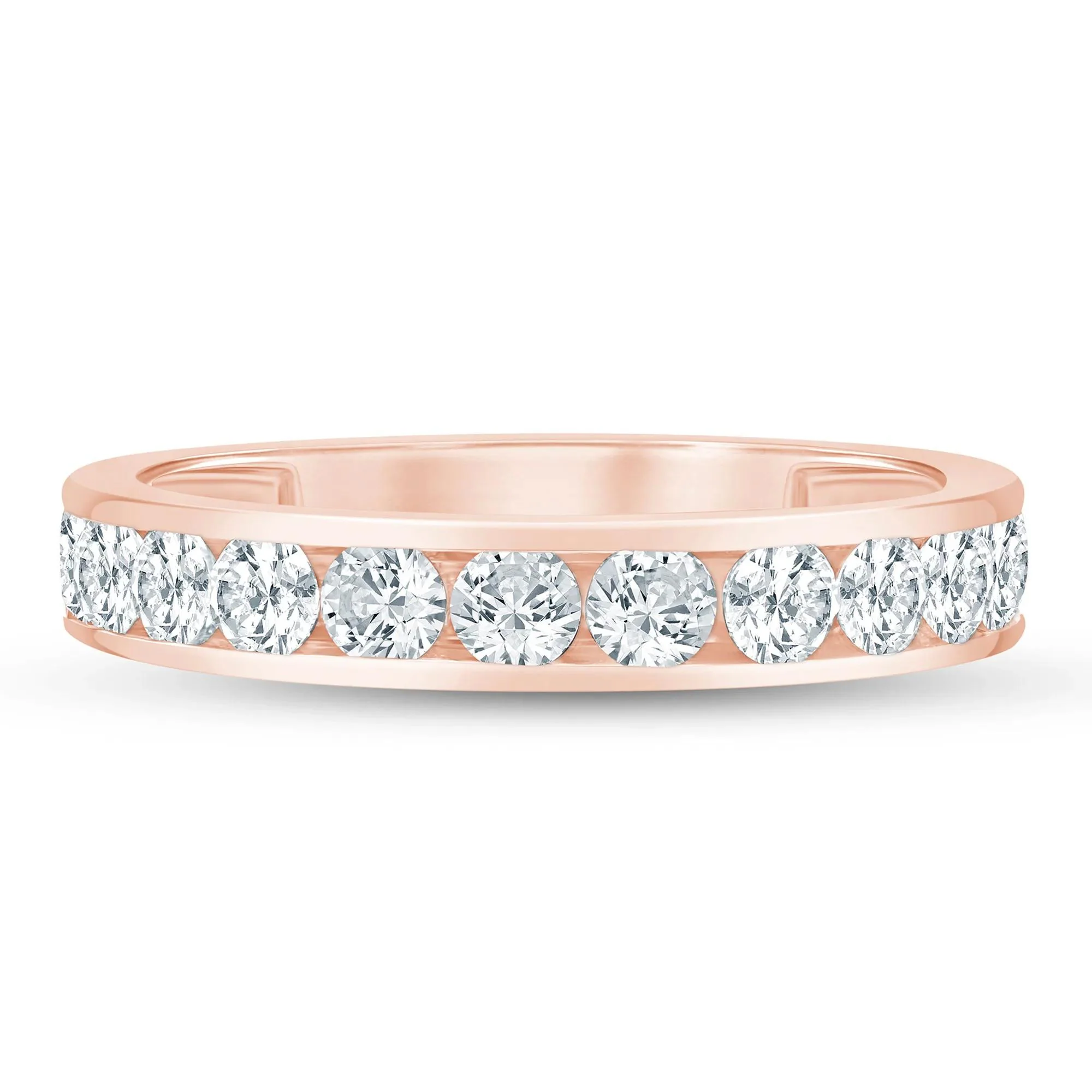 1 CT. Tw. Diamond Channel Band Ring 14K Rose Gold Round Brilliant Cut Size 6.5 3mm - Image 3