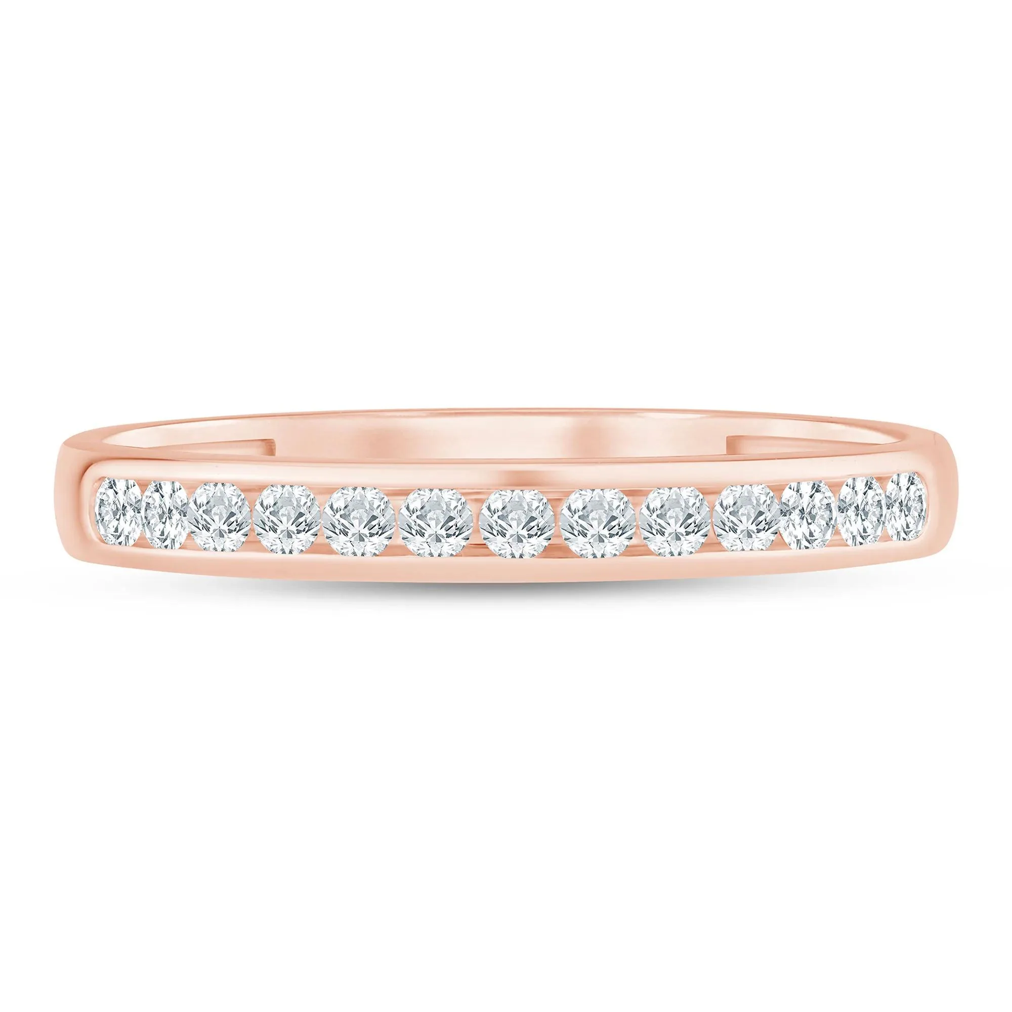 1/4 CT. Tw. Diamond Channel Band Ring 14K Rose Gold Round Brilliant Cut Size 8.5 2mm