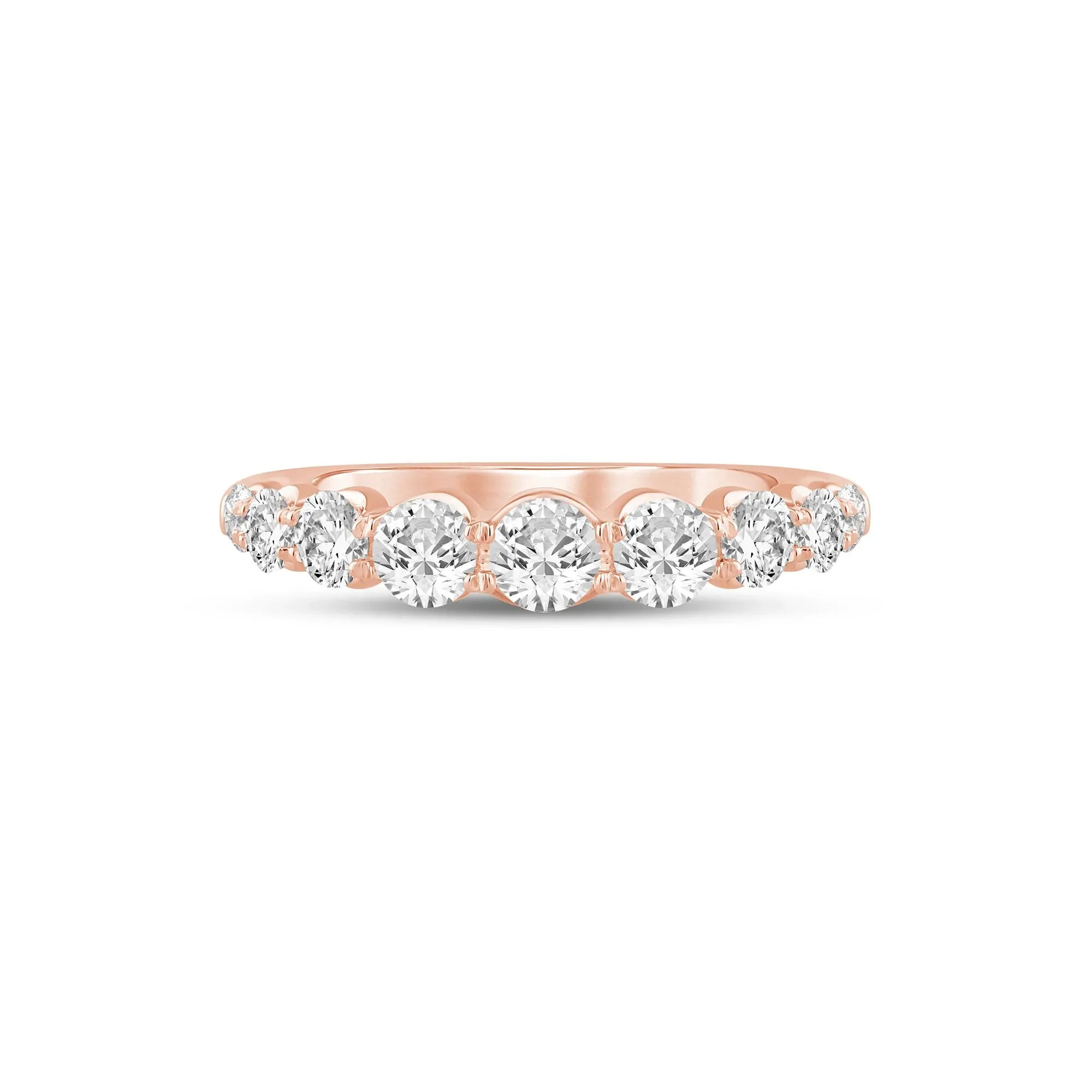 1 CT. Tw. Lab Grown Diamond Shared-Prong Band Ring 14K Rose Gold Round Brilliant Cut Size 7 1mm