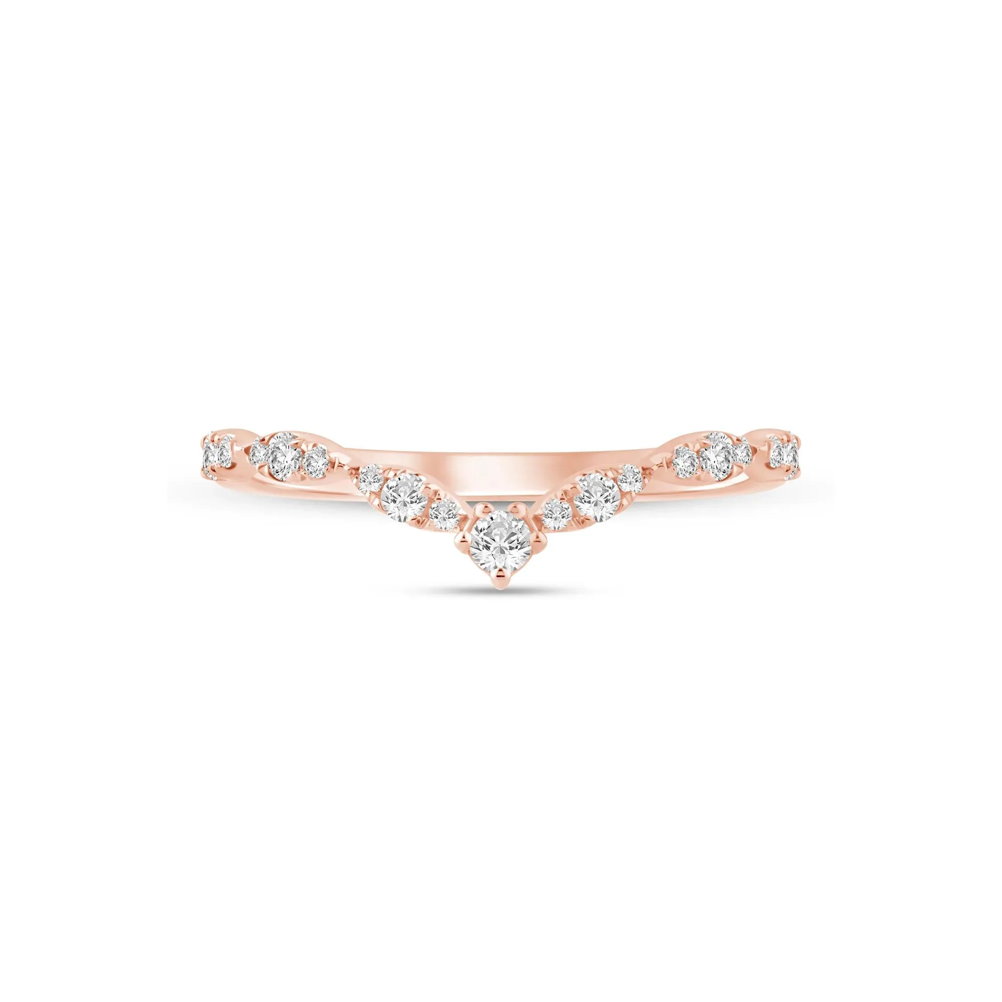 1/4 CT. Tw. Faux Marquise Diamond Chevron Band Ring 14K Rose Gold Size 8 1mm