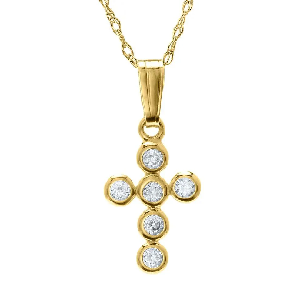 Children's Cross Pendant Necklace 14K Yellow Gold Size 15"