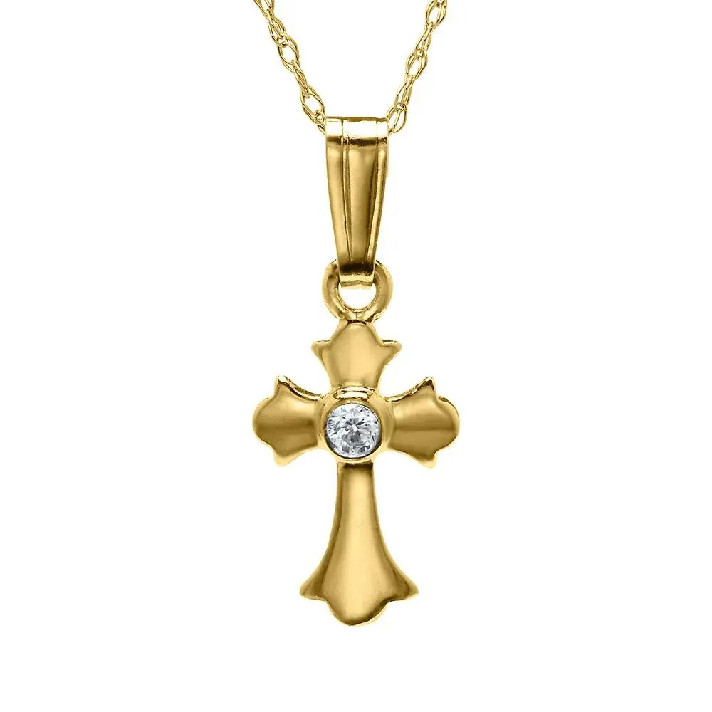 Children's Cross Pendant Necklace 14K Yellow Gold Size 13"
