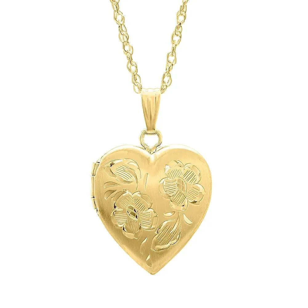 Engraved Heart Locket 14K Yellow Gold Necklace Size 18"