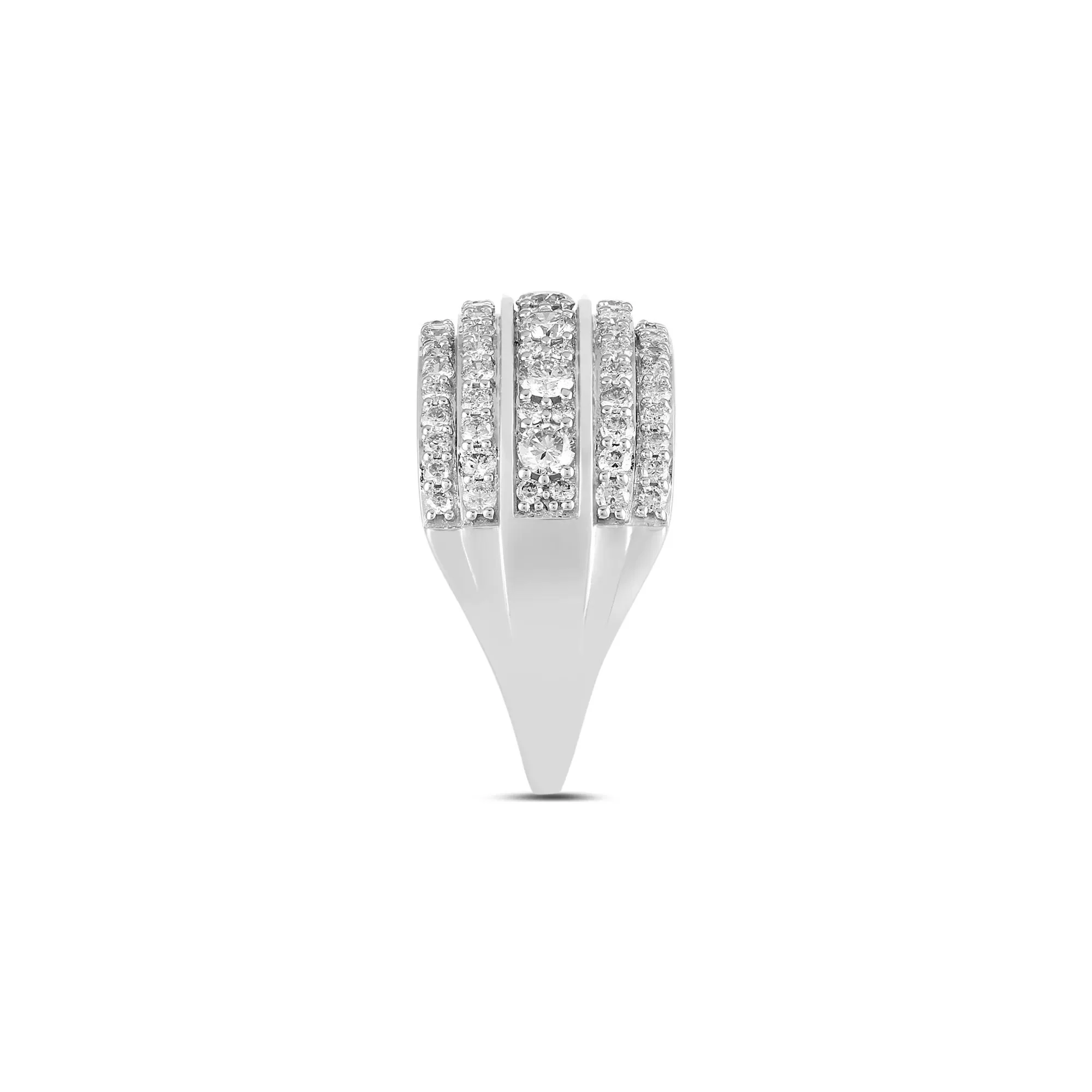 1/2 CT. Tw. Multi-Row Diamond Ring 10K White Gold Round Brilliant Cut Size 7 - Image 3