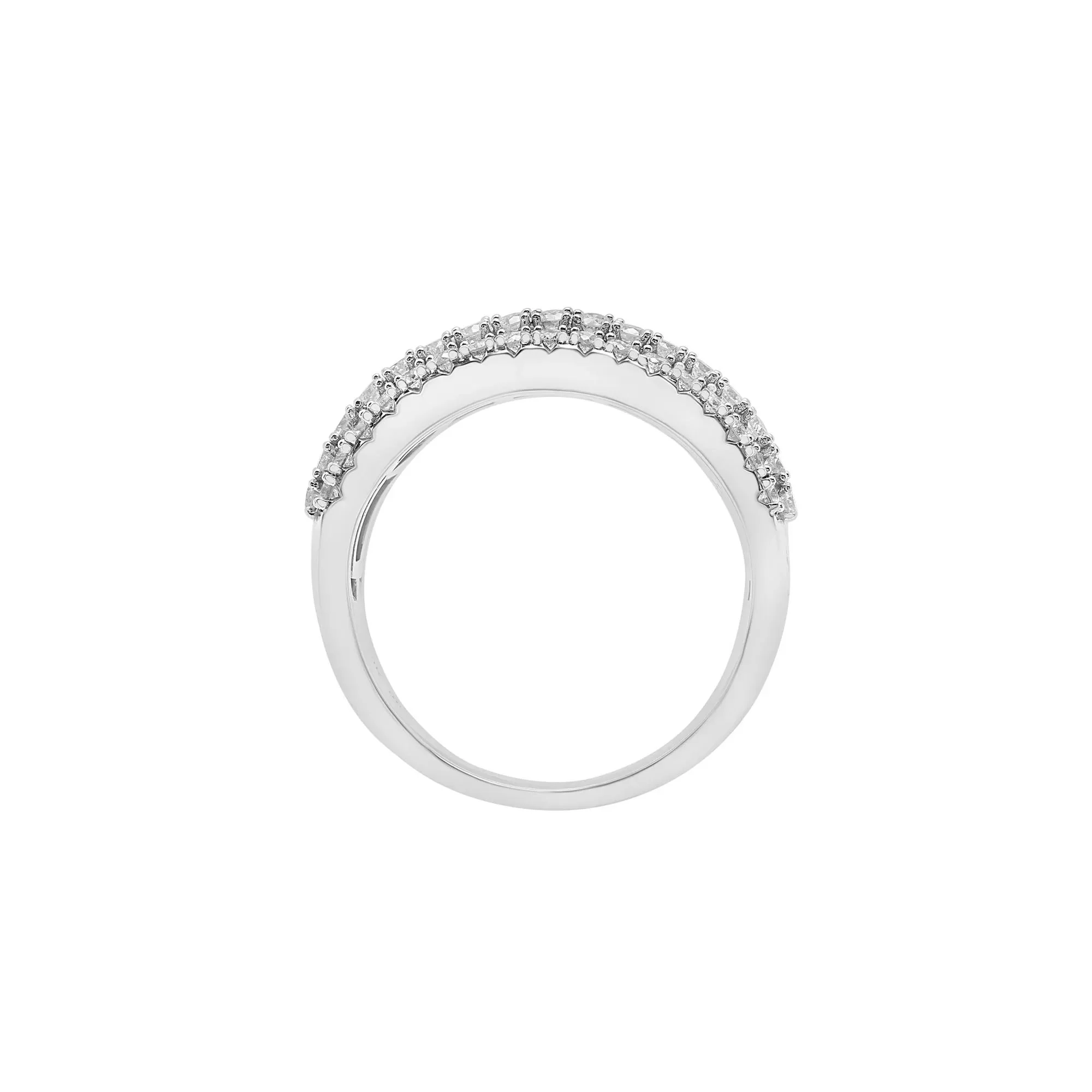 1 CT. Tw. Diamond Multi-Row Band Ring 10K White Gold Round Brilliant Cut Size 6.5 2mm - Image 2