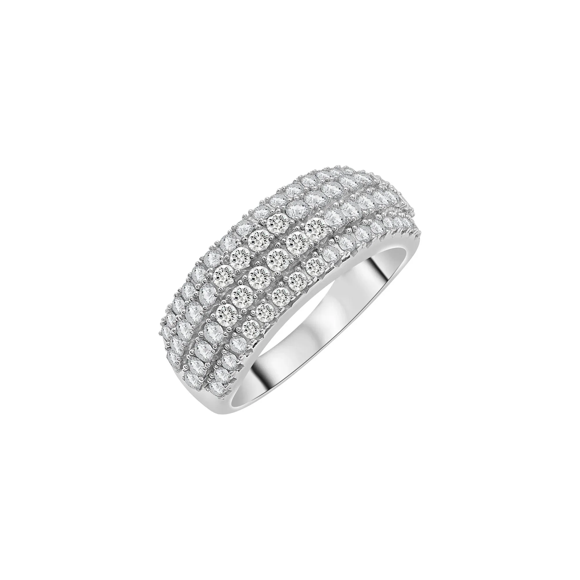 1 CT. Tw. Diamond Multi-Row Band Ring 10K White Gold Round Brilliant Cut Size 7.5 2mm - Image 4