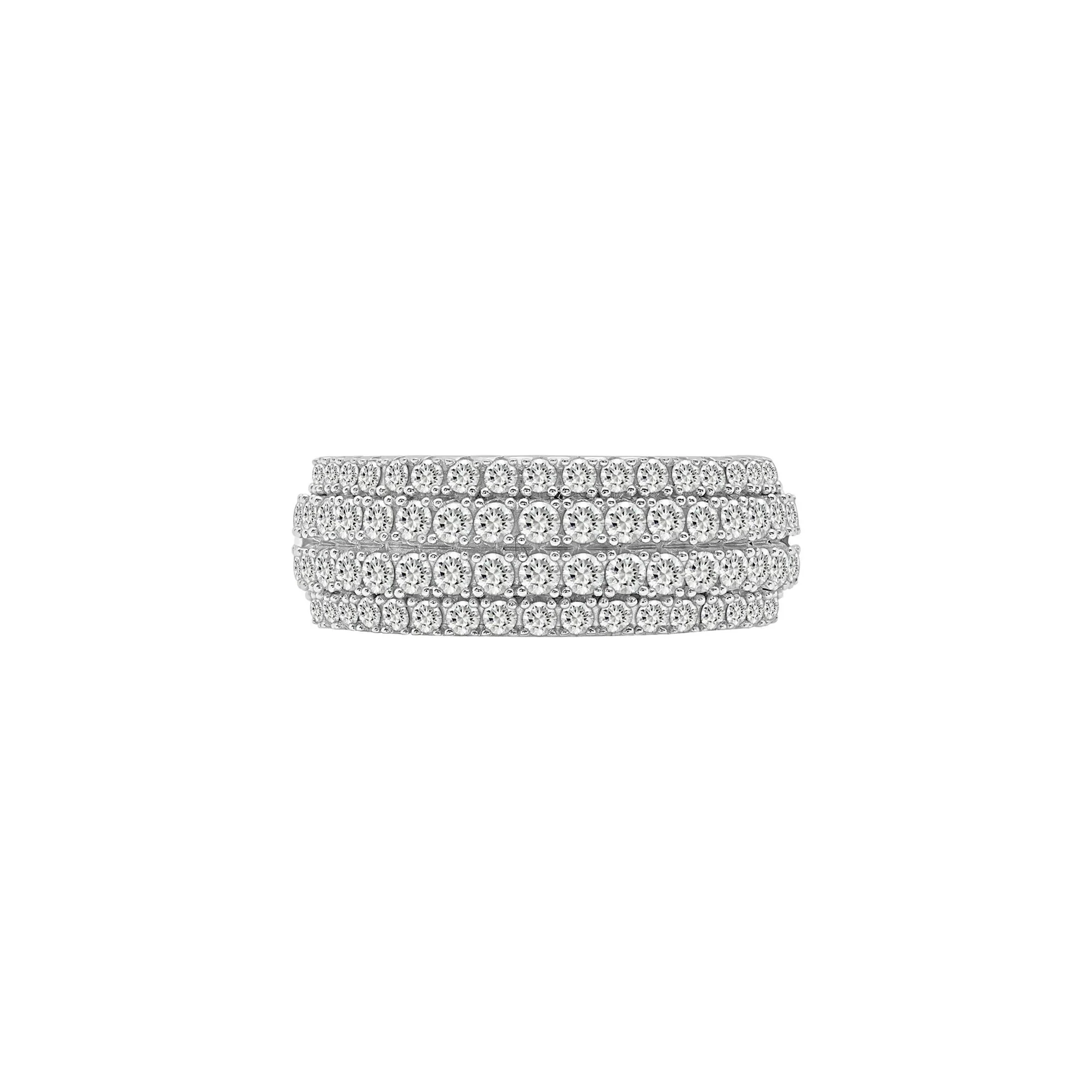 1 CT. Tw. Diamond Multi-Row Band Ring 10K White Gold Round Brilliant Cut Size 9 2mm