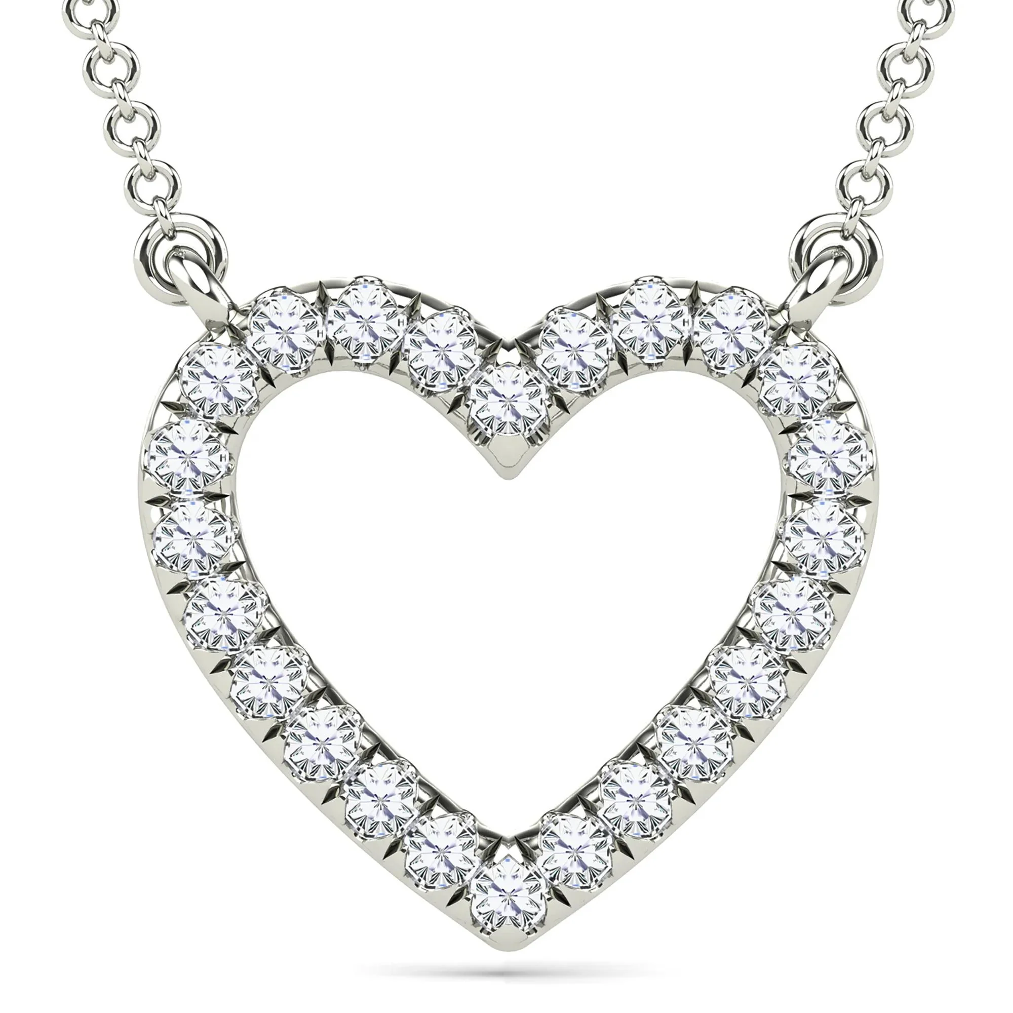 Diamond Accent Heart Necklace 10K White Gold Size 18"