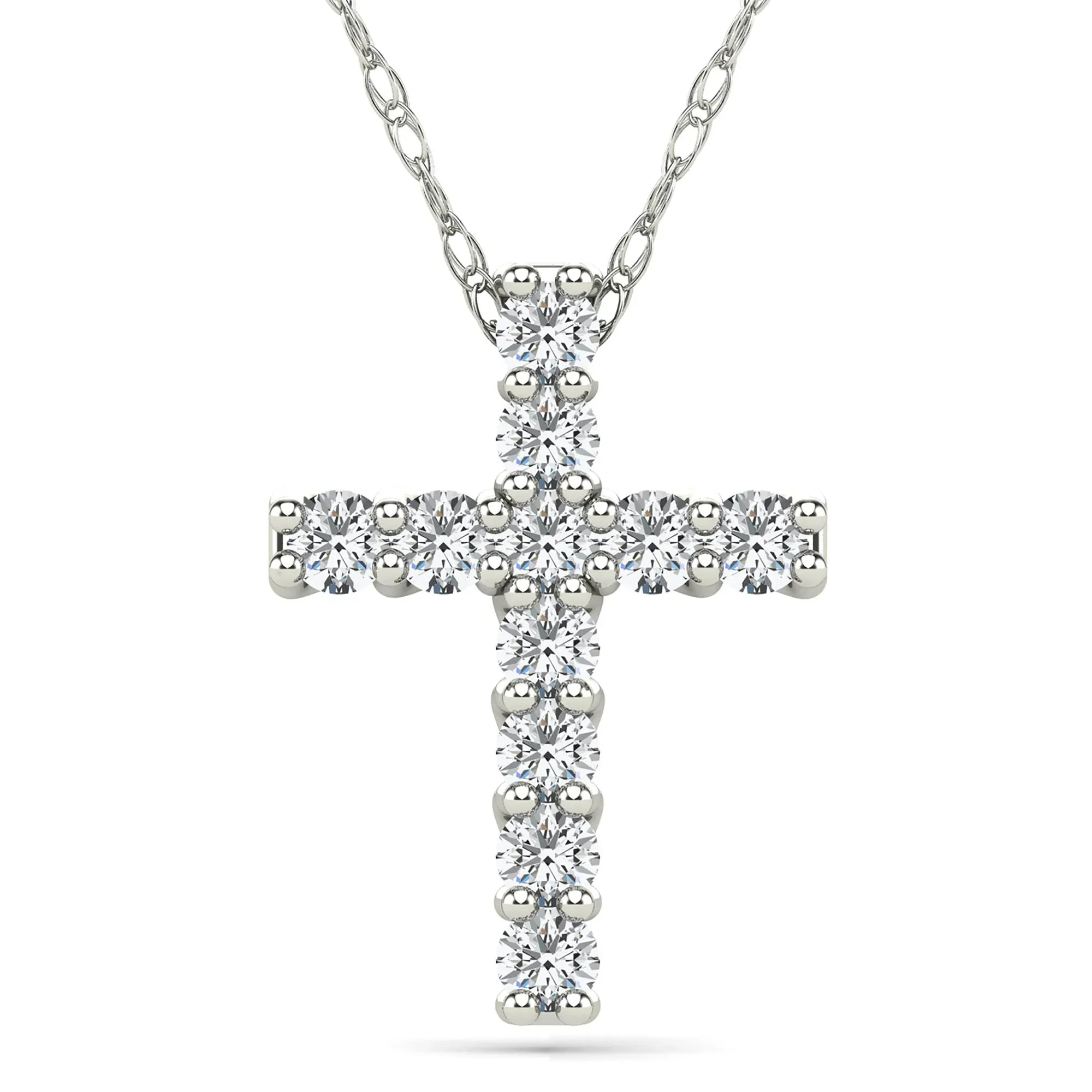 1/10 CT. Tw. Diamond Cross Pendant Necklace 14K White Gold Size 18"