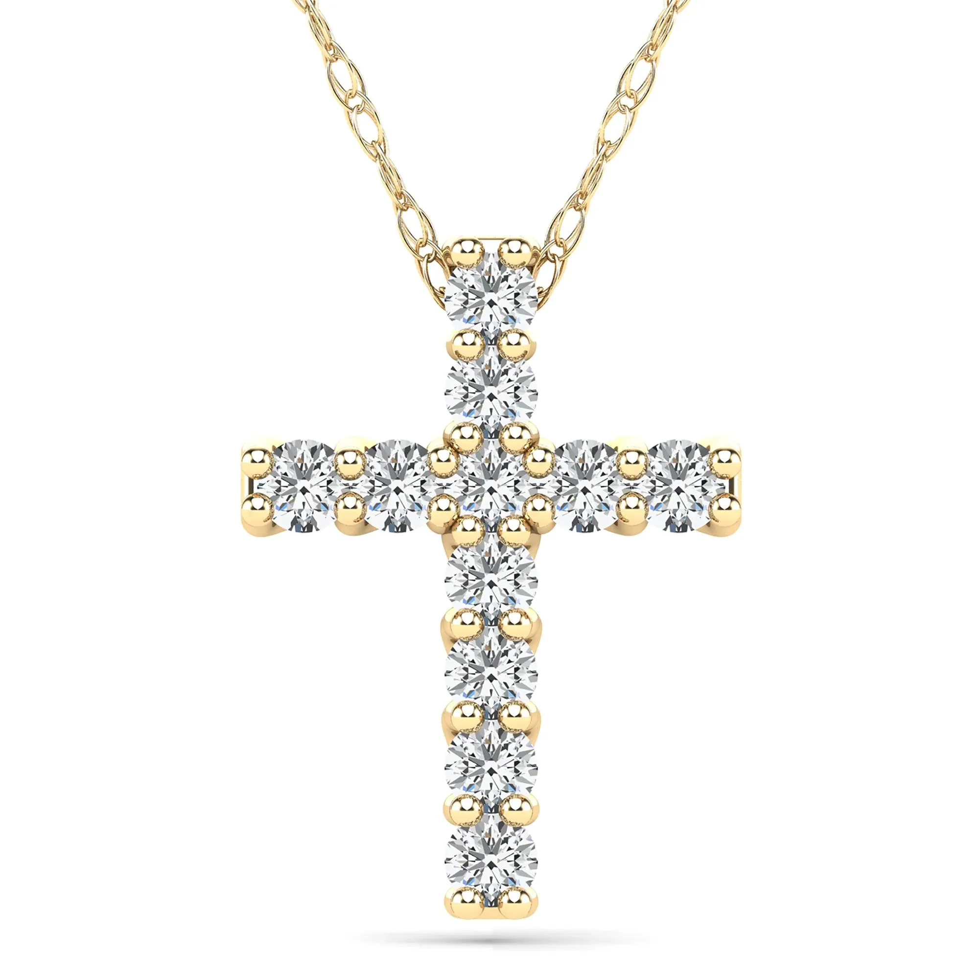 1/10 CT. Tw. Diamond Cross Pendant Necklace 14K Yellow Gold Size 18"