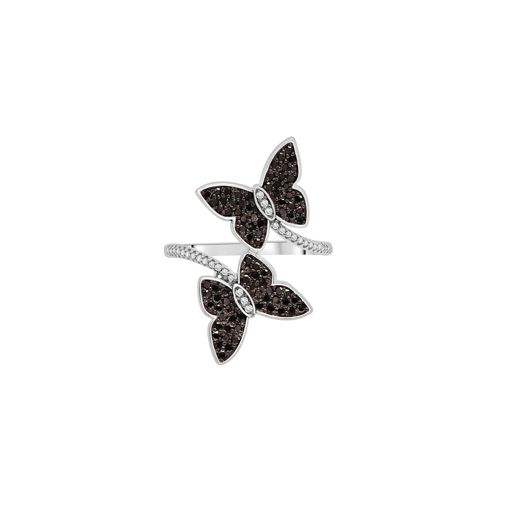 1/2 CT. Tw. Black and White Diamond Butterfly Ring .925 Sterling Silver Size 9.5 1mm