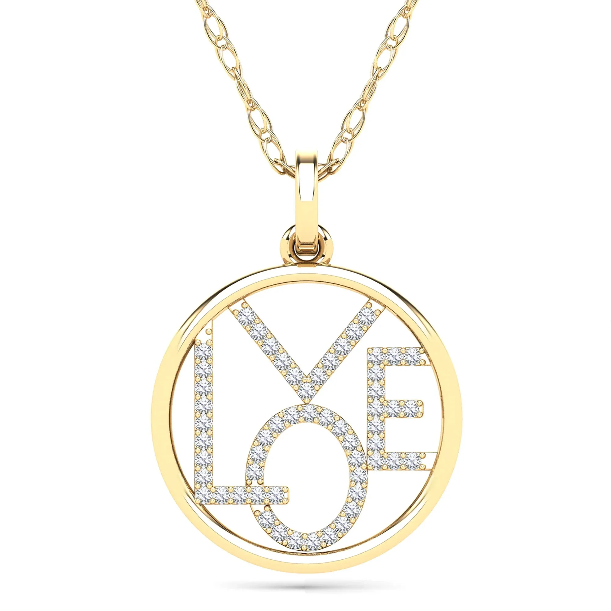 1/10 CT. Tw. Diamond Love Pendant Necklace 14K Yellow Gold Size 18"