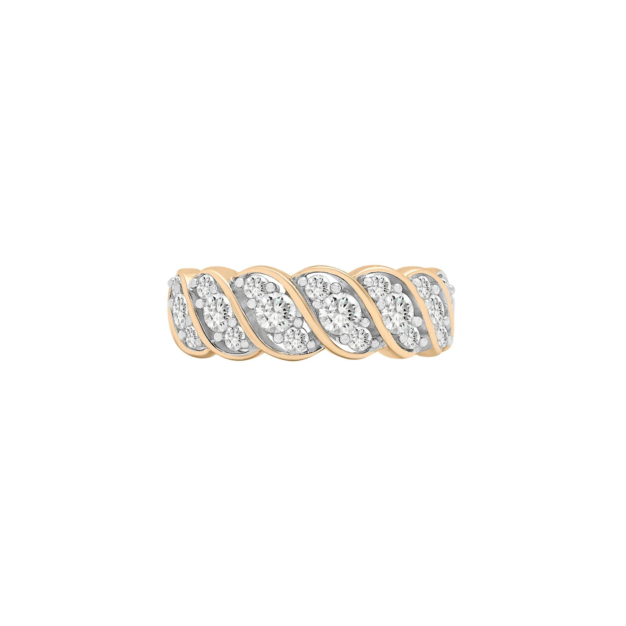 1 CT. Tw. Diamond Band Ring 10K Yellow Gold Round Brilliant Cut Size 6.5 2.5mm