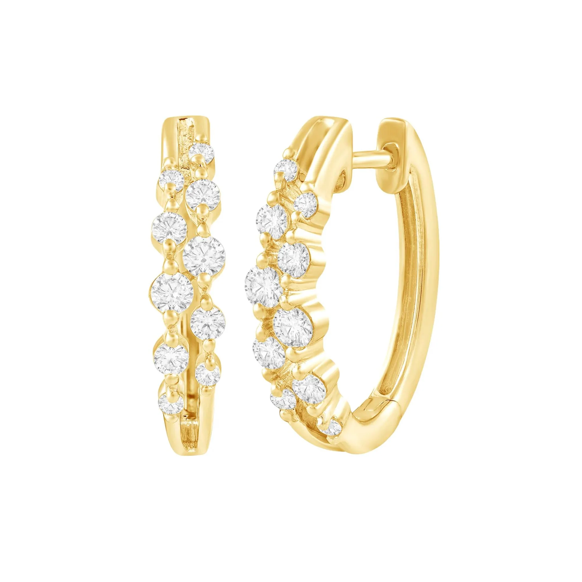 1/2 CT. Tw. Diamond Hoop Earrings 10K Yellow Gold Size 16.00mm