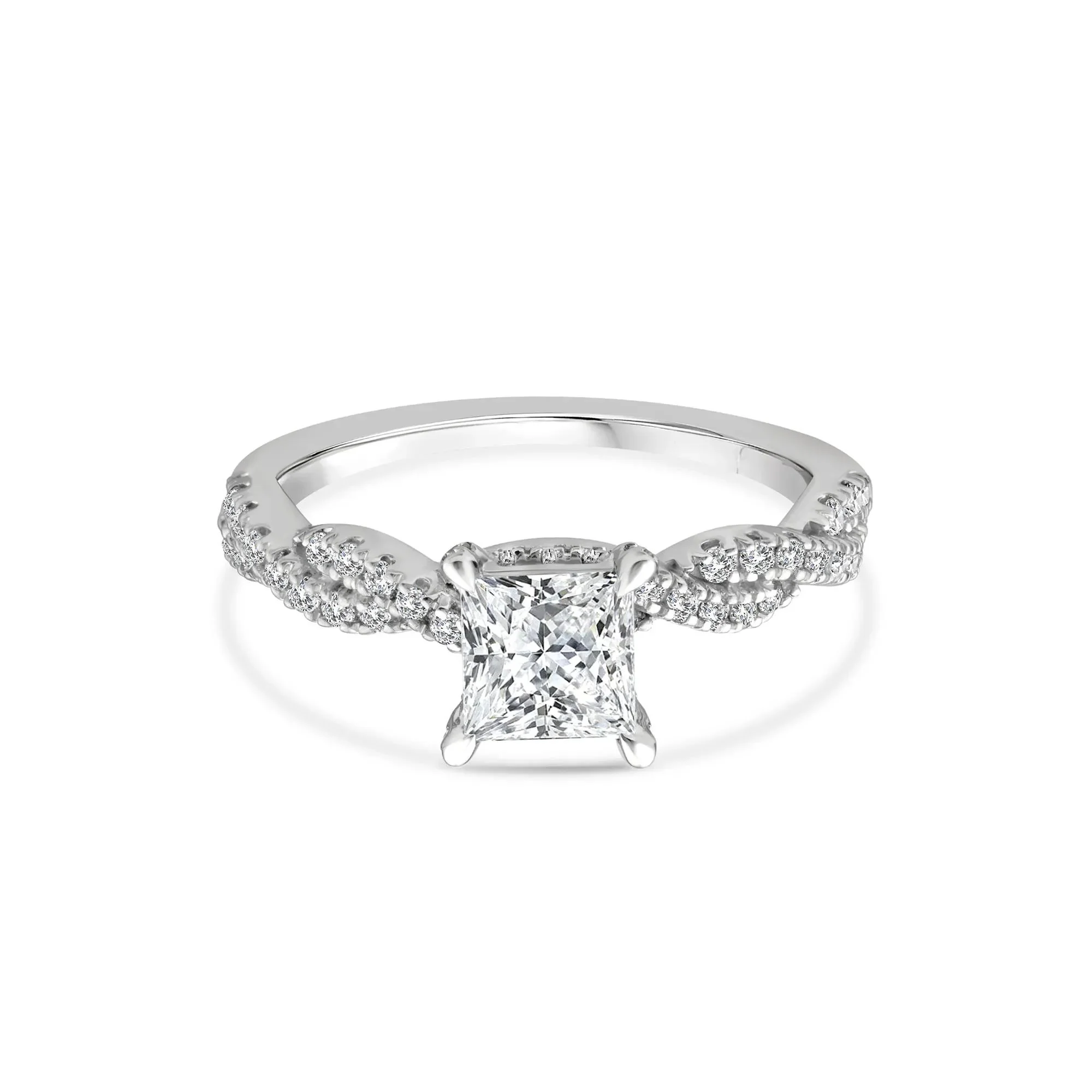 1 CT. Tw. Lab Grown Diamond Princess-Cut Engagement Ring 10K White Gold Round Brilliant Cut Size 9