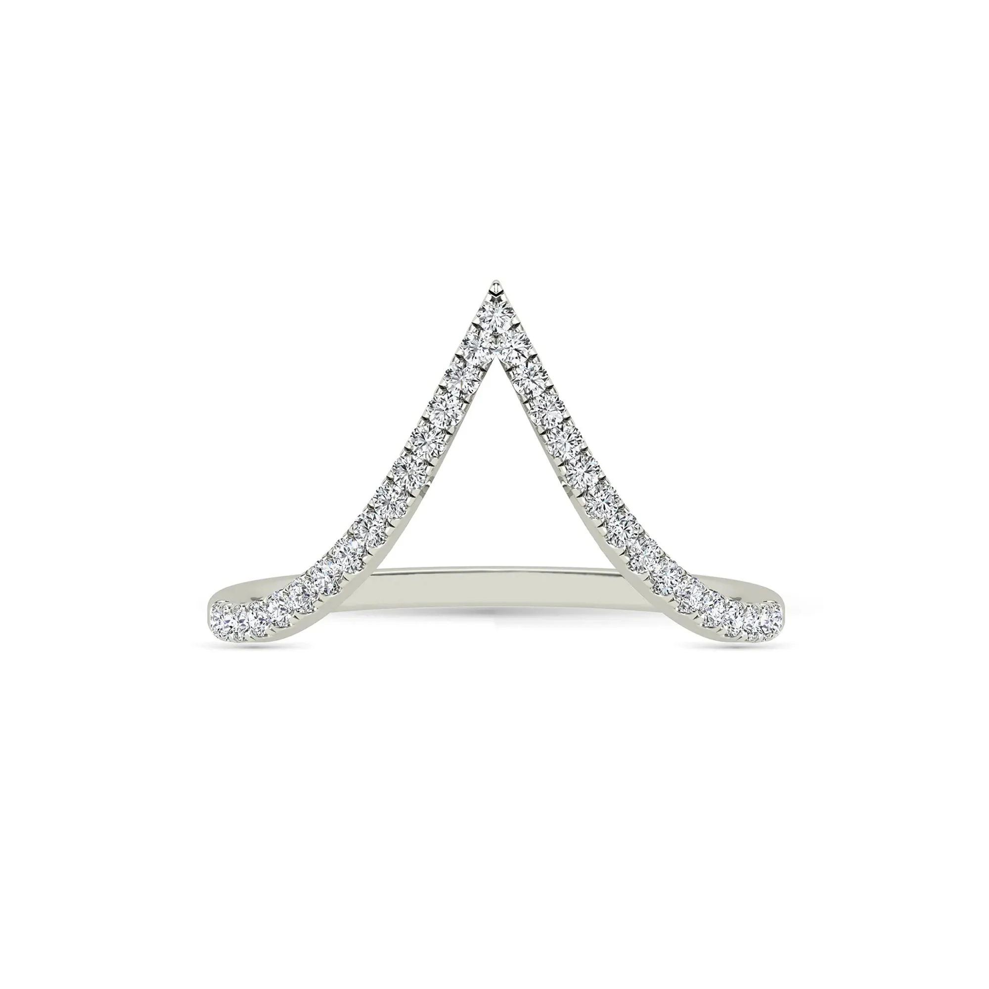 1/5 CT. Tw. Diamond Chevron Ring 14K White Gold Round Brilliant Cut Size 6.5 1.5mm