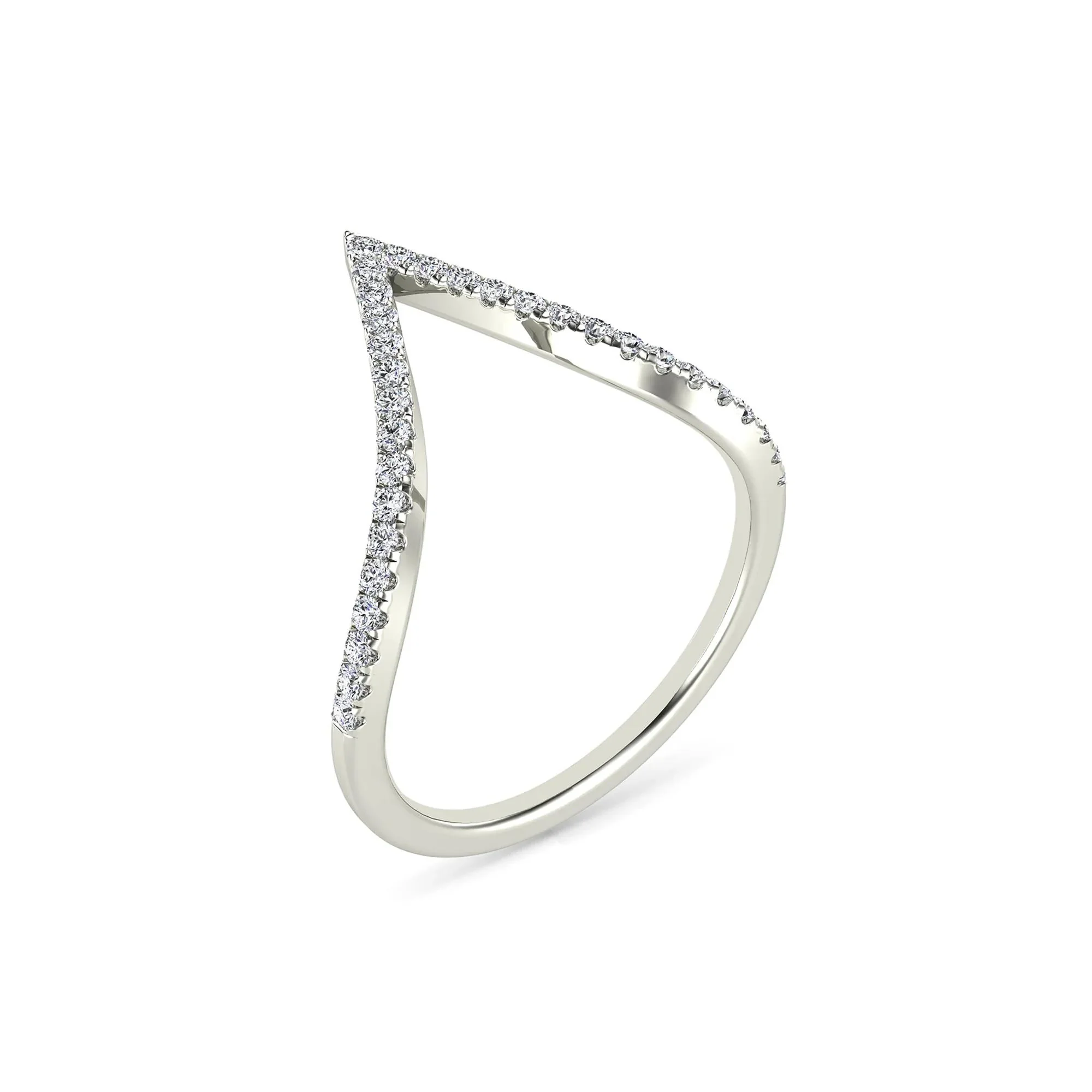 1/5 CT. Tw. Diamond Chevron Ring 14K White Gold Round Brilliant Cut Size 8 1.5mm - Image 5