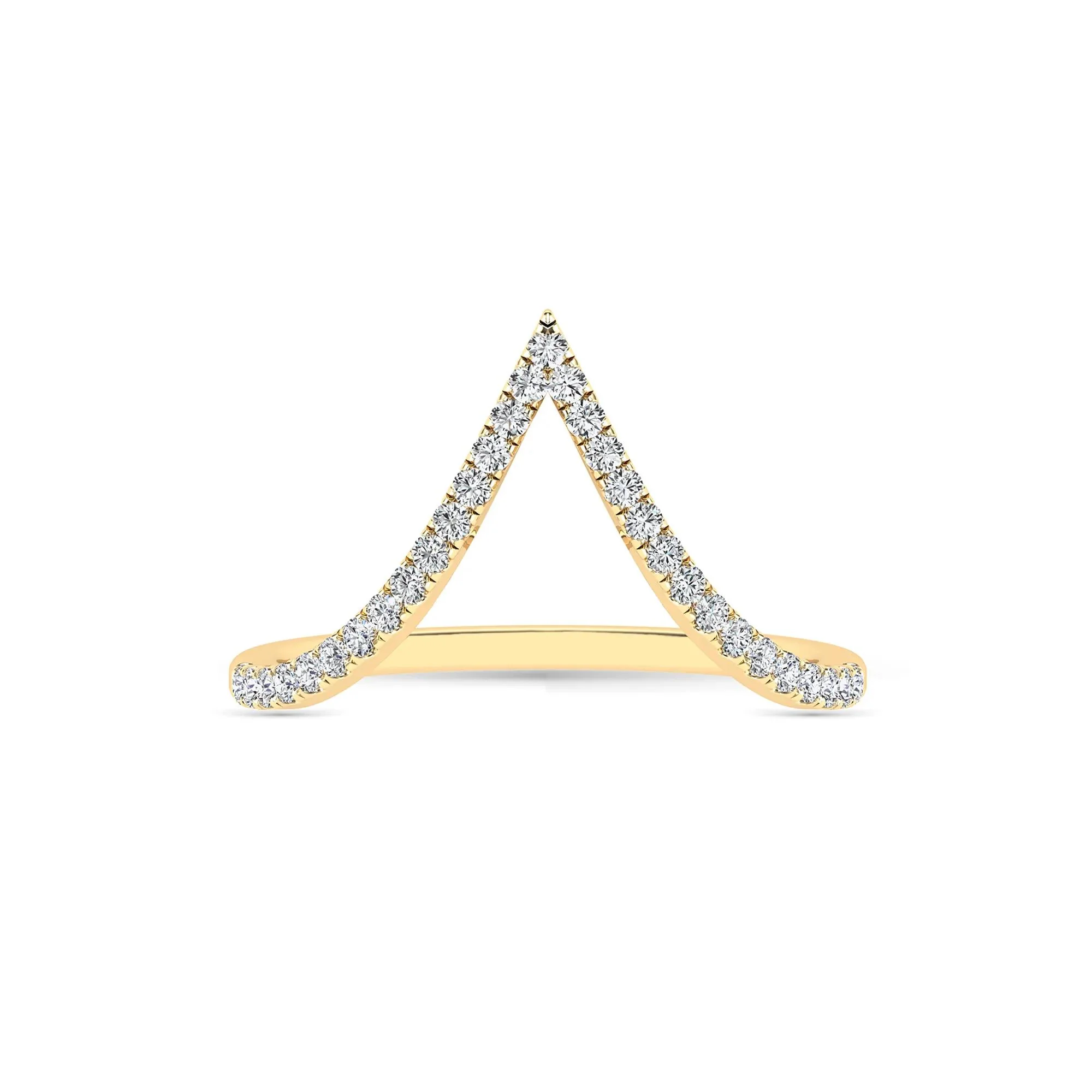 1/5 CT. Tw. Diamond Chevron Ring 14K Yellow Gold Round Brilliant Cut Size 7 1.5mm