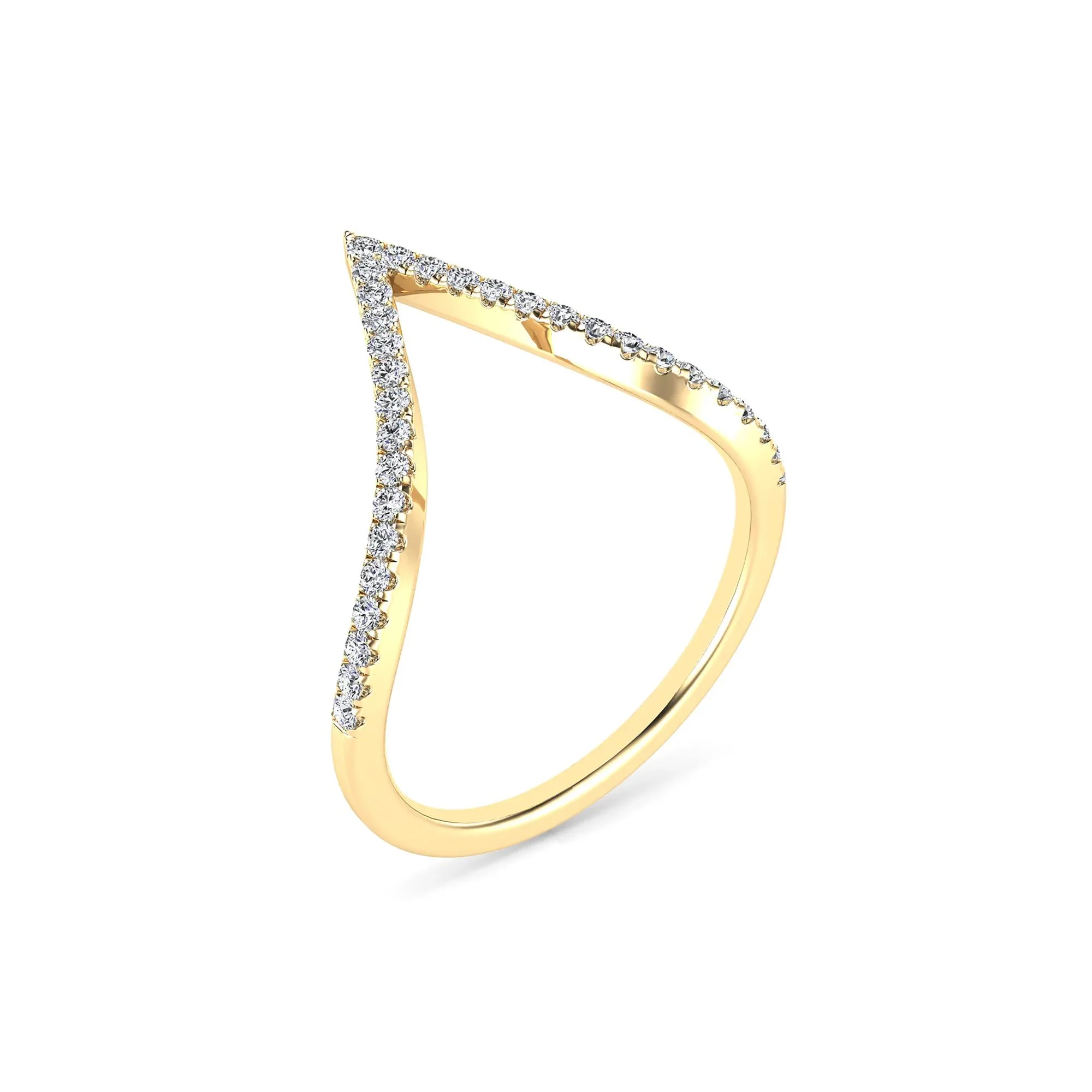 1/5 CT. Tw. Diamond Chevron Ring 14K Yellow Gold Round Brilliant Cut Size 8 1.5mm - Image 5