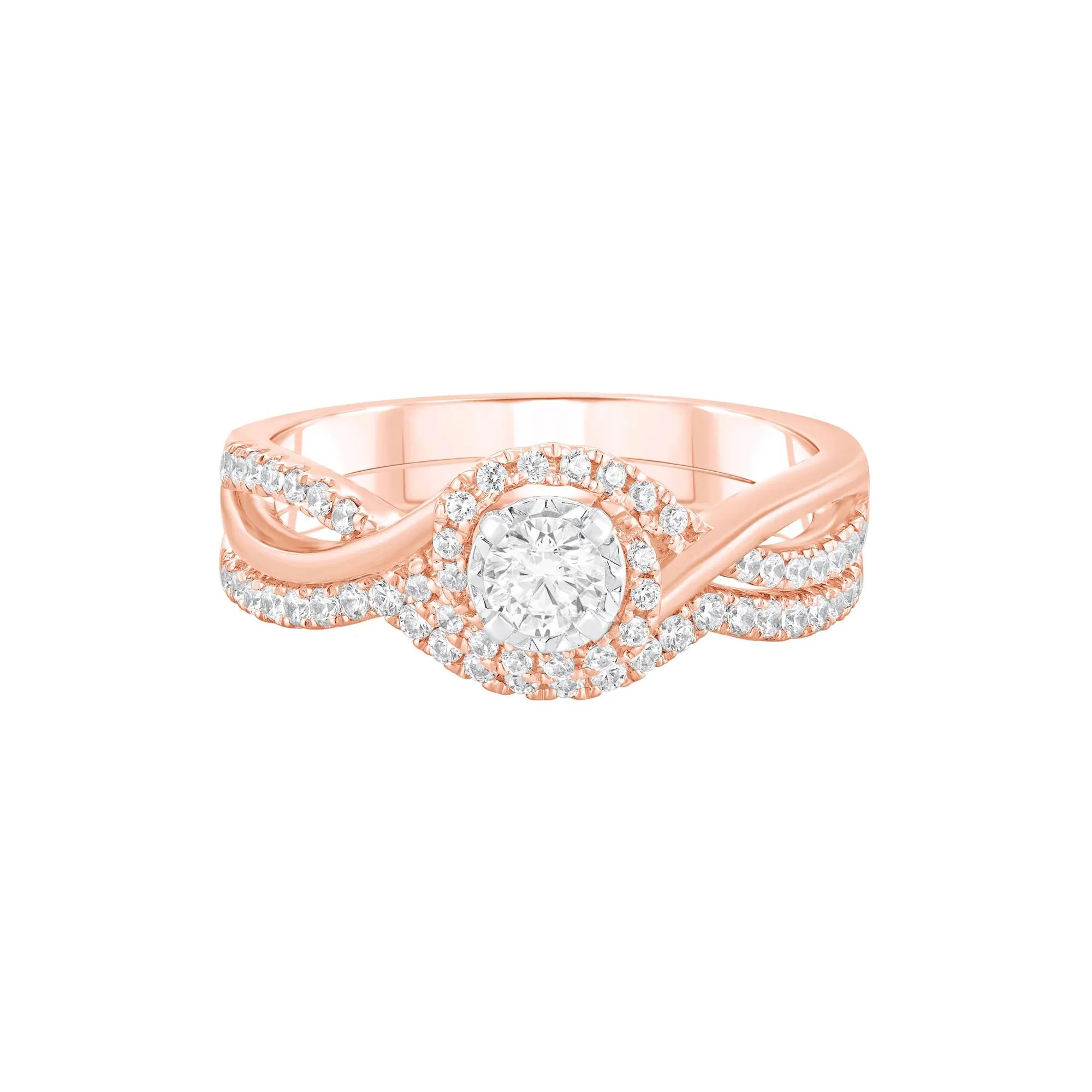 1/2 CT. Tw. Diamond Engagement Ring Set 10K Rose Gold Round Brilliant Cut Size 7