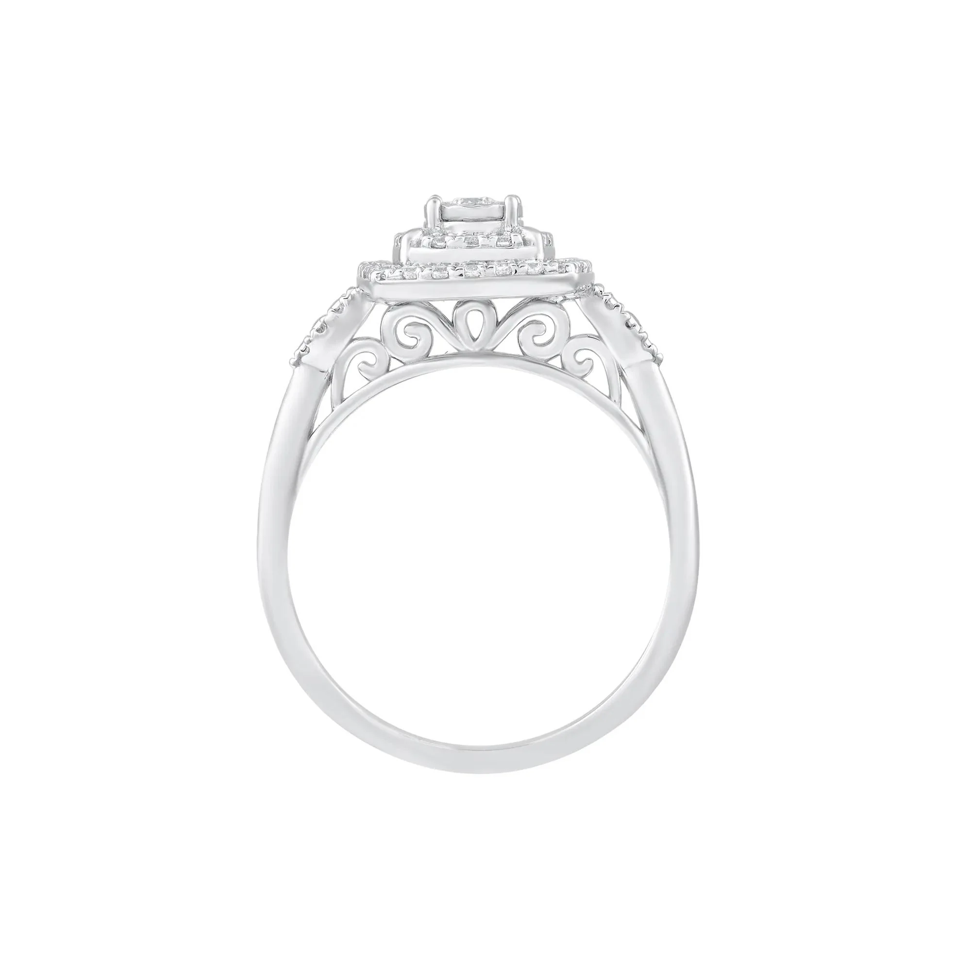1/4 CT. Tw. Cushion Diamond Ring 10K White Gold Round Brilliant Cut Size 7.5 - Image 2