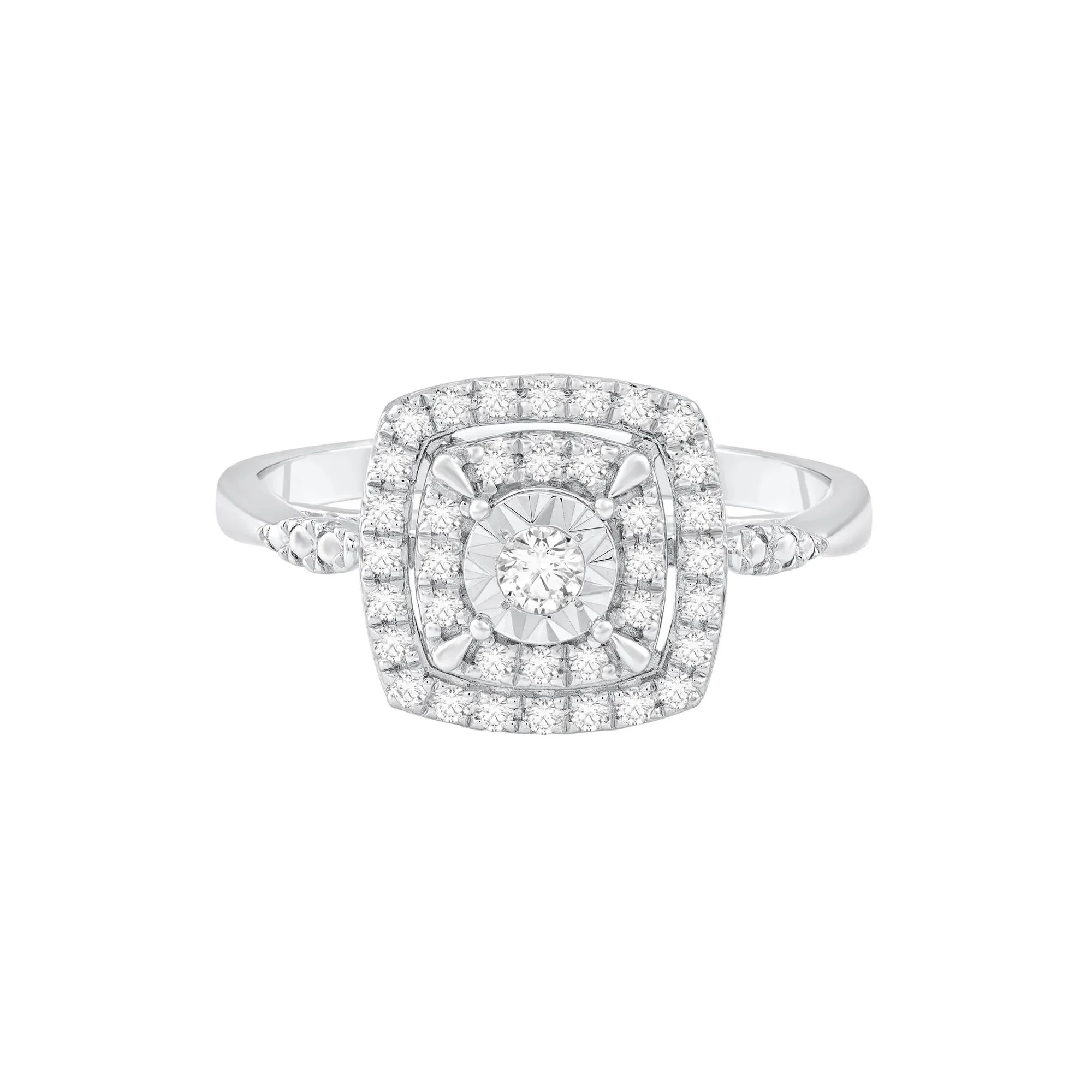 1/4 CT. Tw. Cushion Diamond Ring 10K White Gold Round Brilliant Cut Size 8