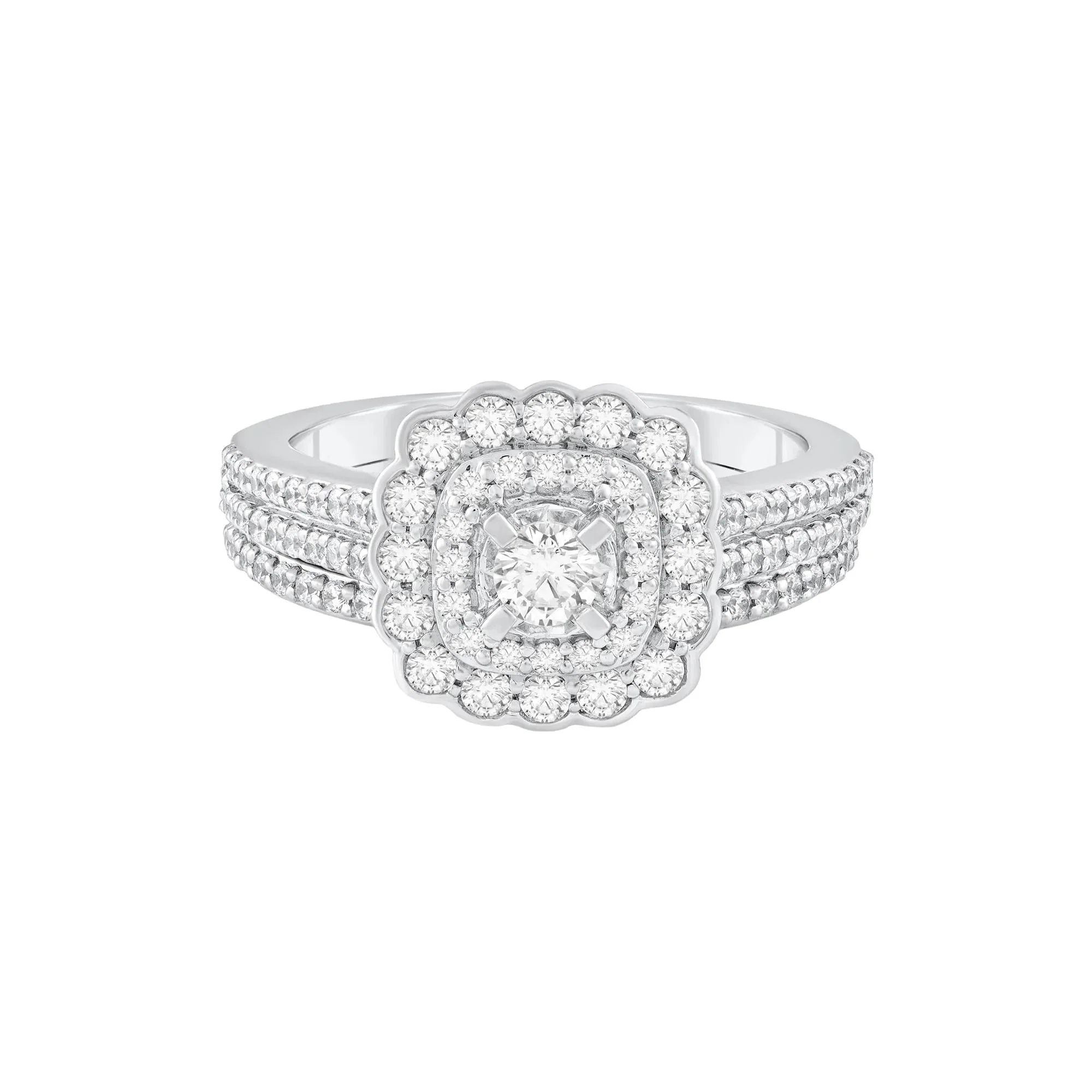 1 CT. Tw. Diamond Engagement Ring Set 14K White Gold Round Brilliant Cut Size 7