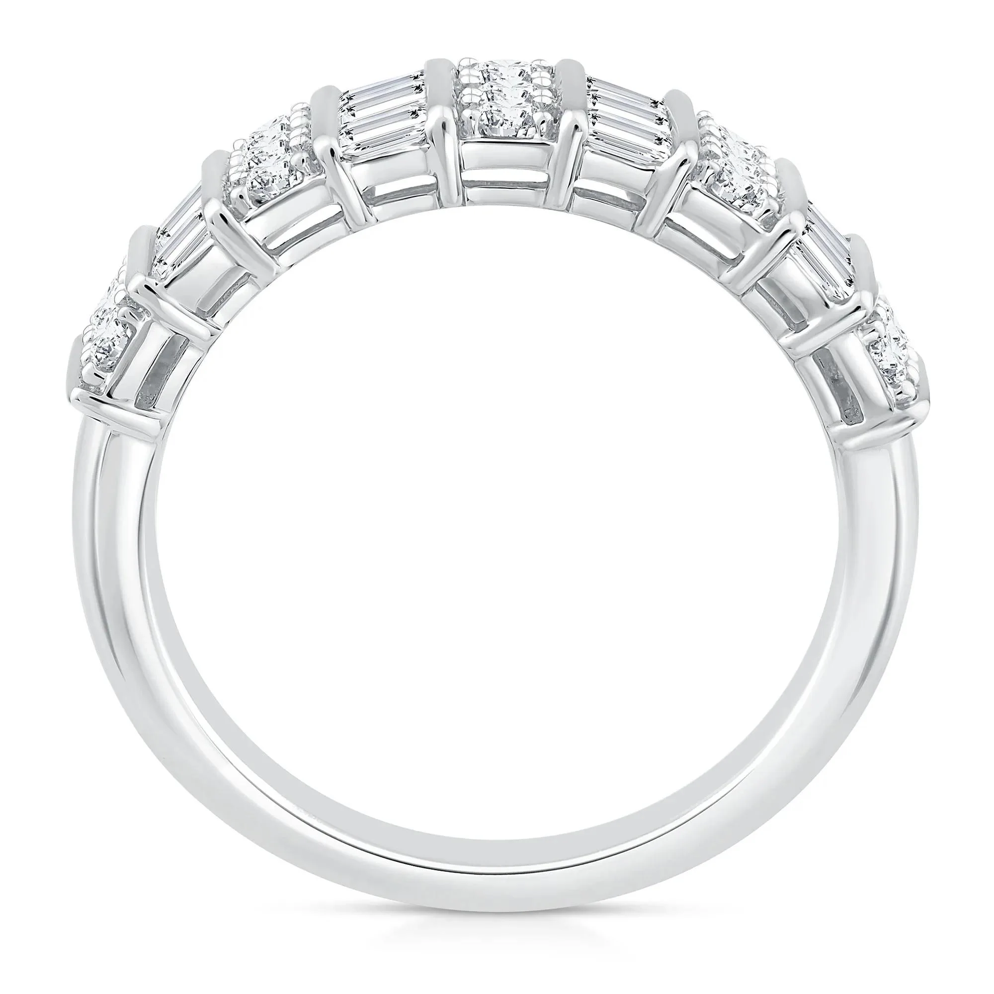 1 CT. Tw. Round and Baguette Diamond Band Ring 14K White Gold Round Brilliant Cut Size 7 1mm - Image 2