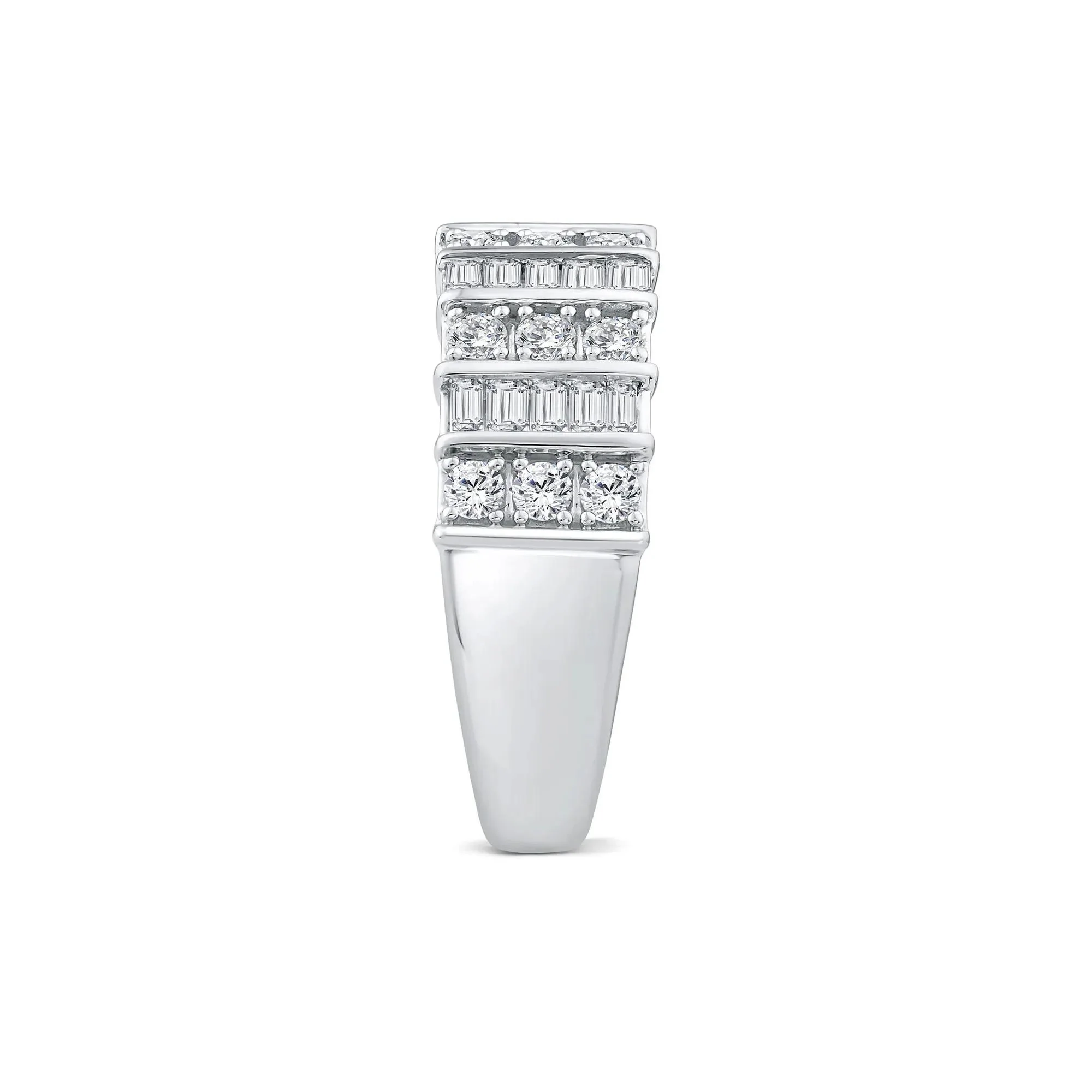 1 CT. Tw. Round and Baguette Diamond Band Ring 14K White Gold Round Brilliant Cut Size 9 1mm - Image 3